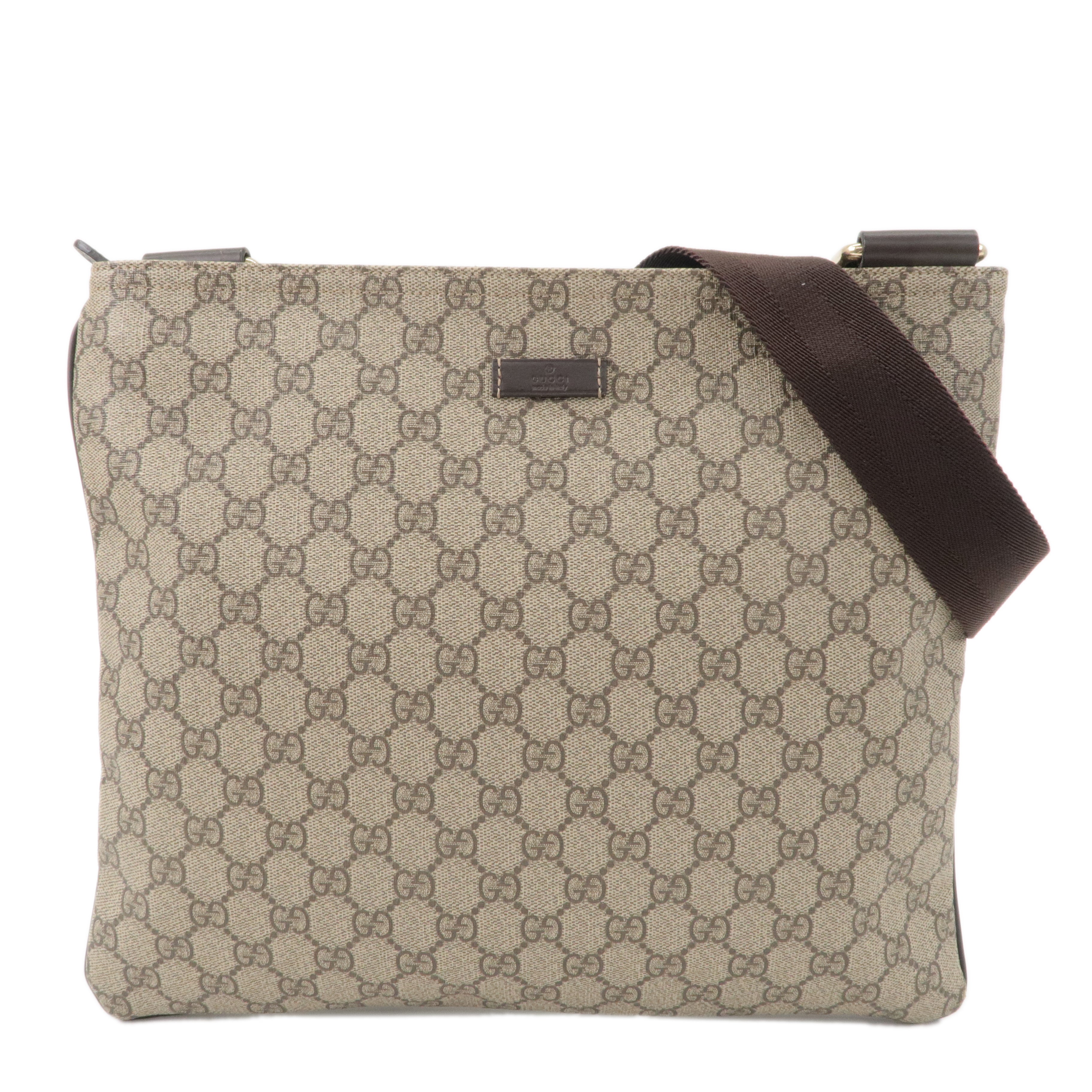 GUCCI GG Supreme Leather Shoulder Bag Beige Brown 201446