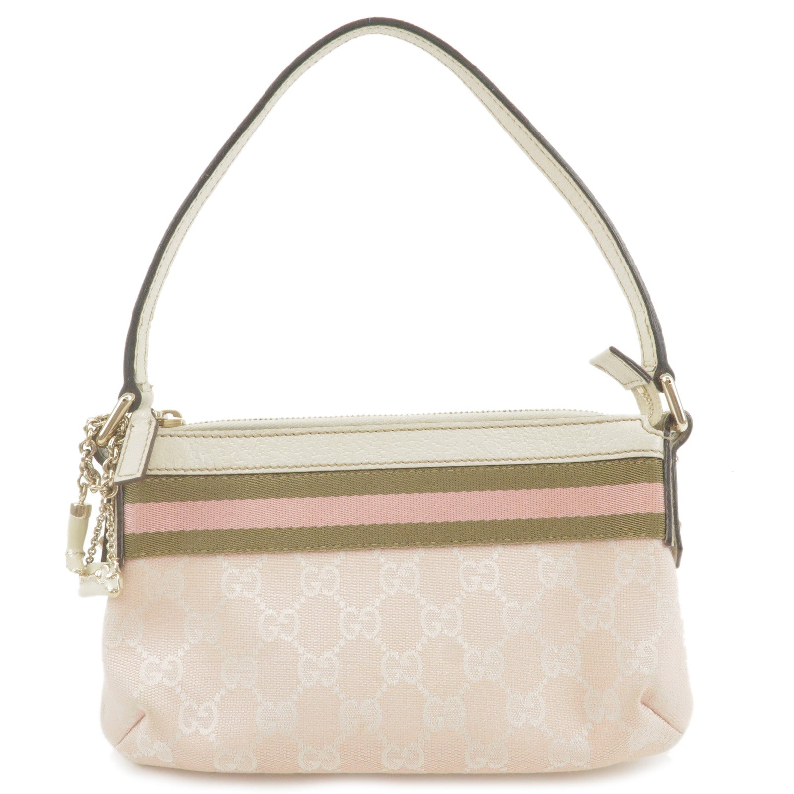 GUCCI Sherry GG Canvas Leather Pouch Hand Bag Pink 145970