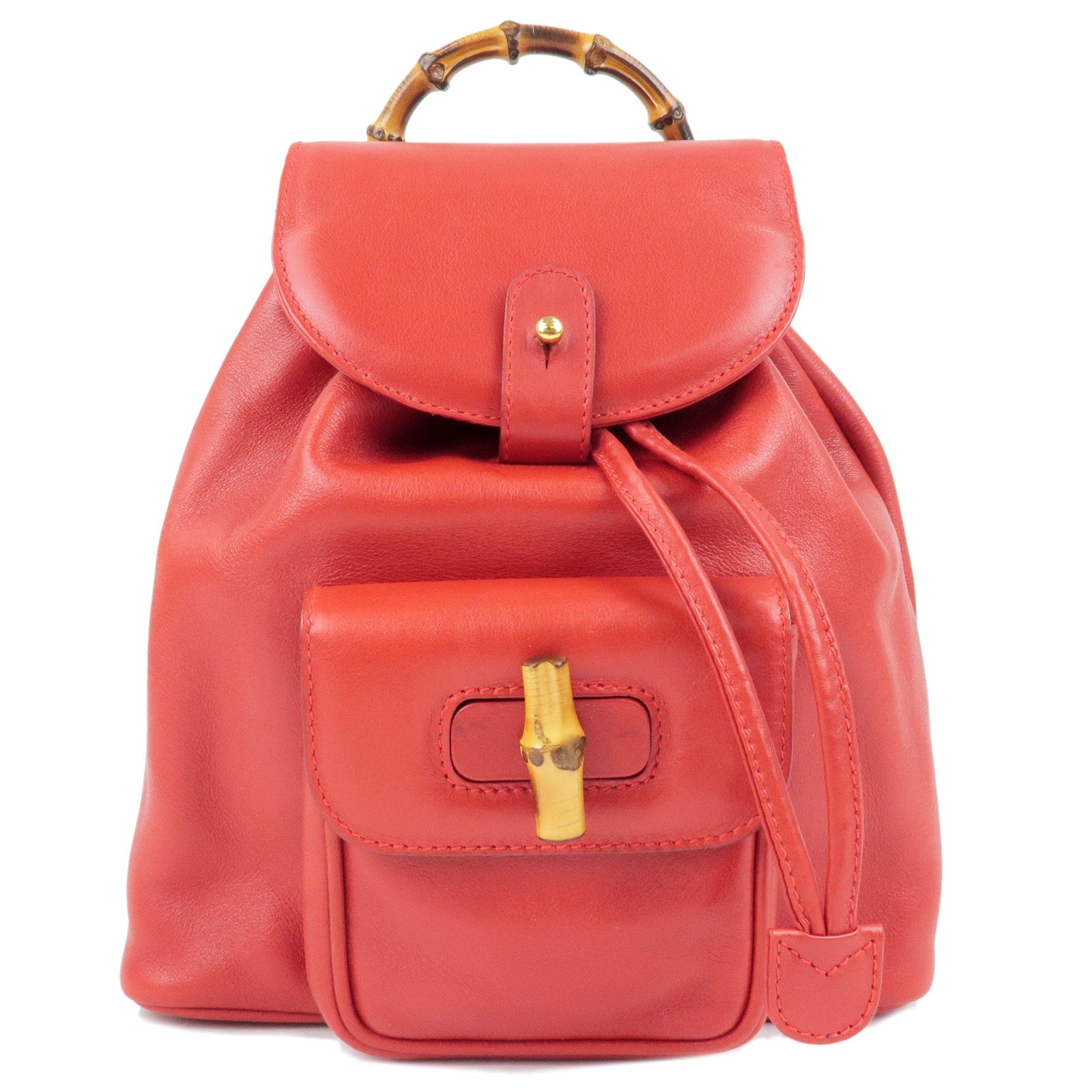 GUCCI Bamboo Leather Back Pack Ruck Sack Red 003.3444.0030