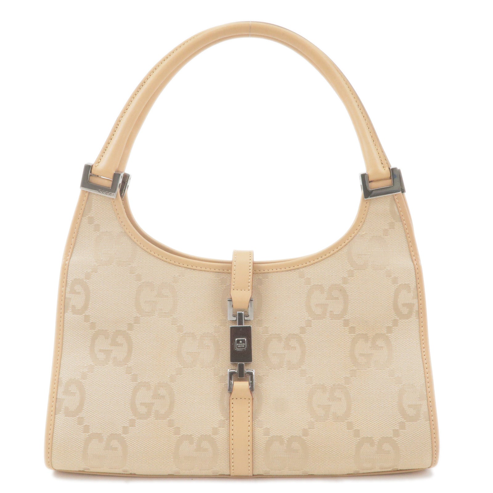 GUCCI Jackie GG Canvas Leather Shoulder Bag Beige 002.1068