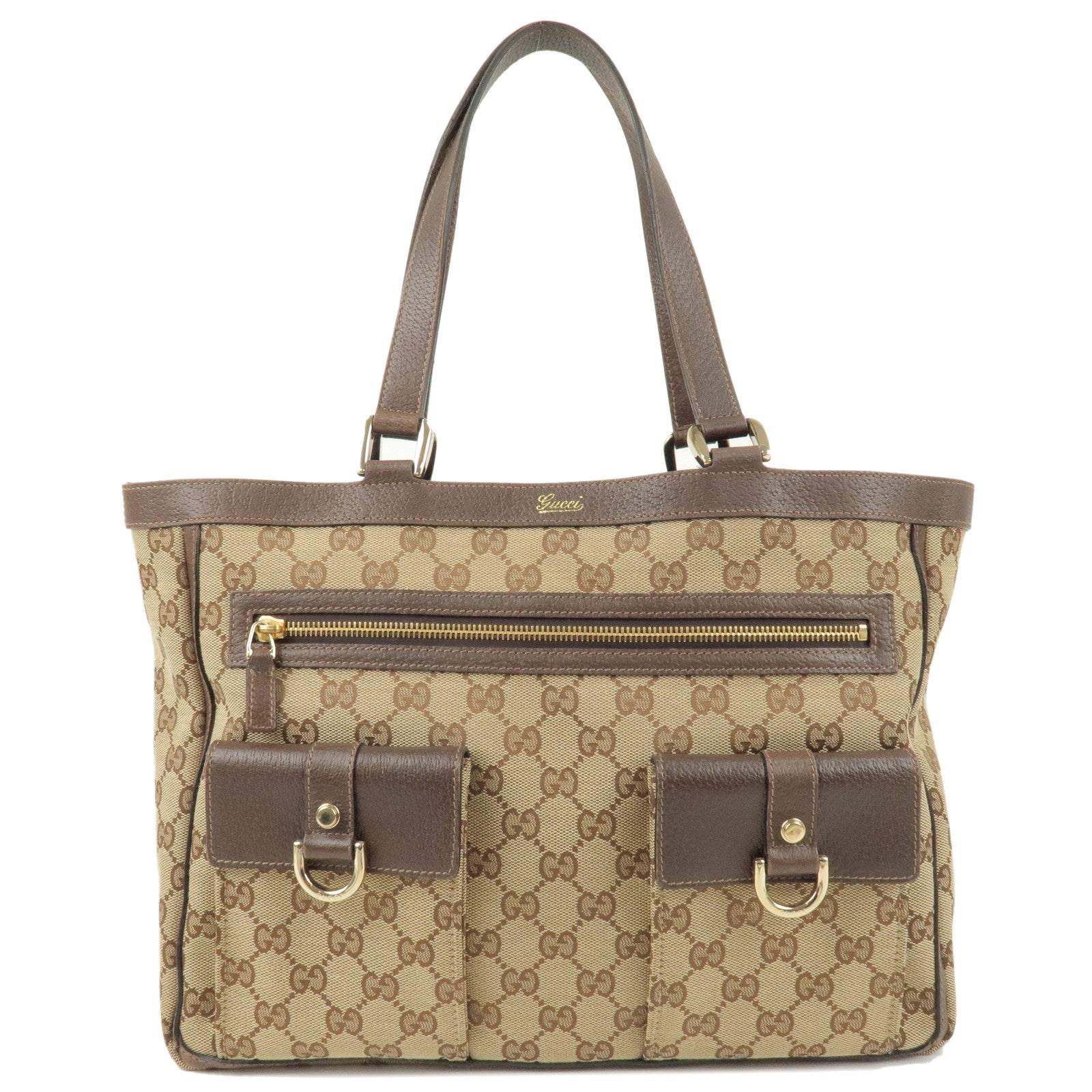 GUCCI GG Canvas Leather Tote Bag Hand Bag Beige Brown 146247