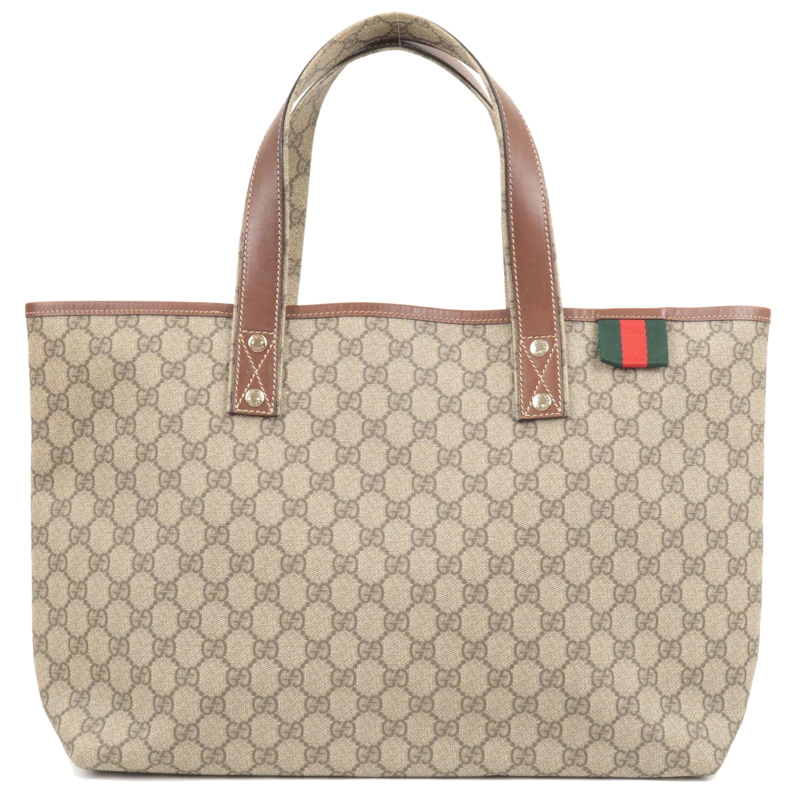 GUCCI Sherry GG Supreme Leather Tote Bag Brown Beige 211134