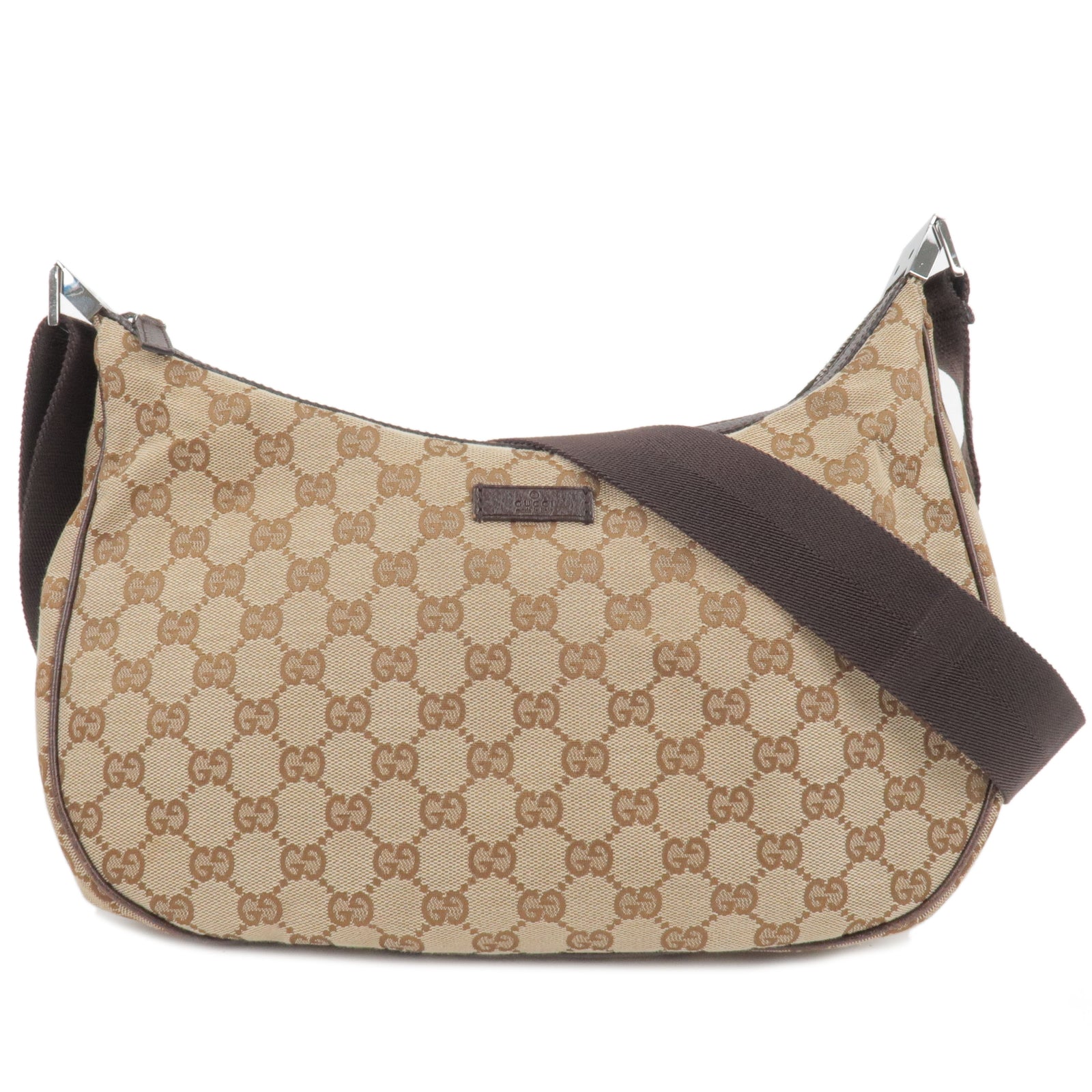 GUCCI GG Canvas Leather Shoulder Bag Beige Brown 122790