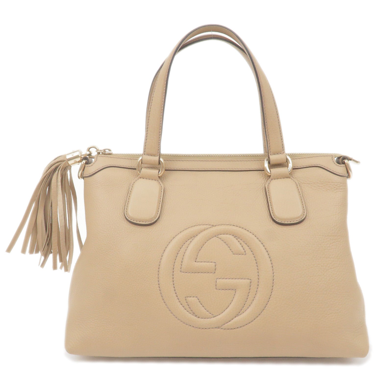 GUCCI SOHO Interlocking G Leather Hand Bag Beige 308362