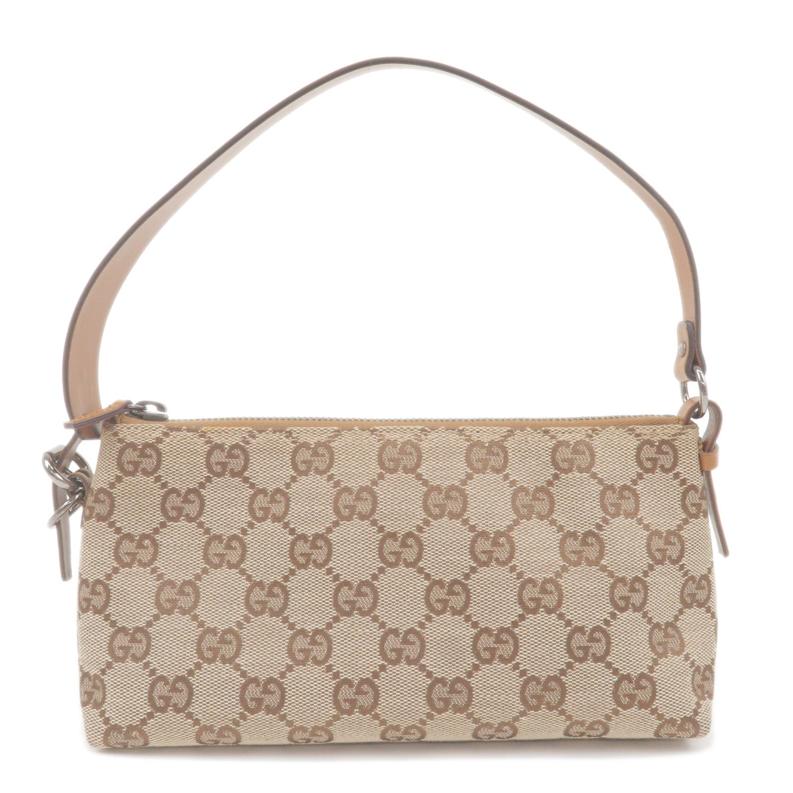 GUCCI GG Canvas Leather Hand Bag Pouch Beige Brown 103399