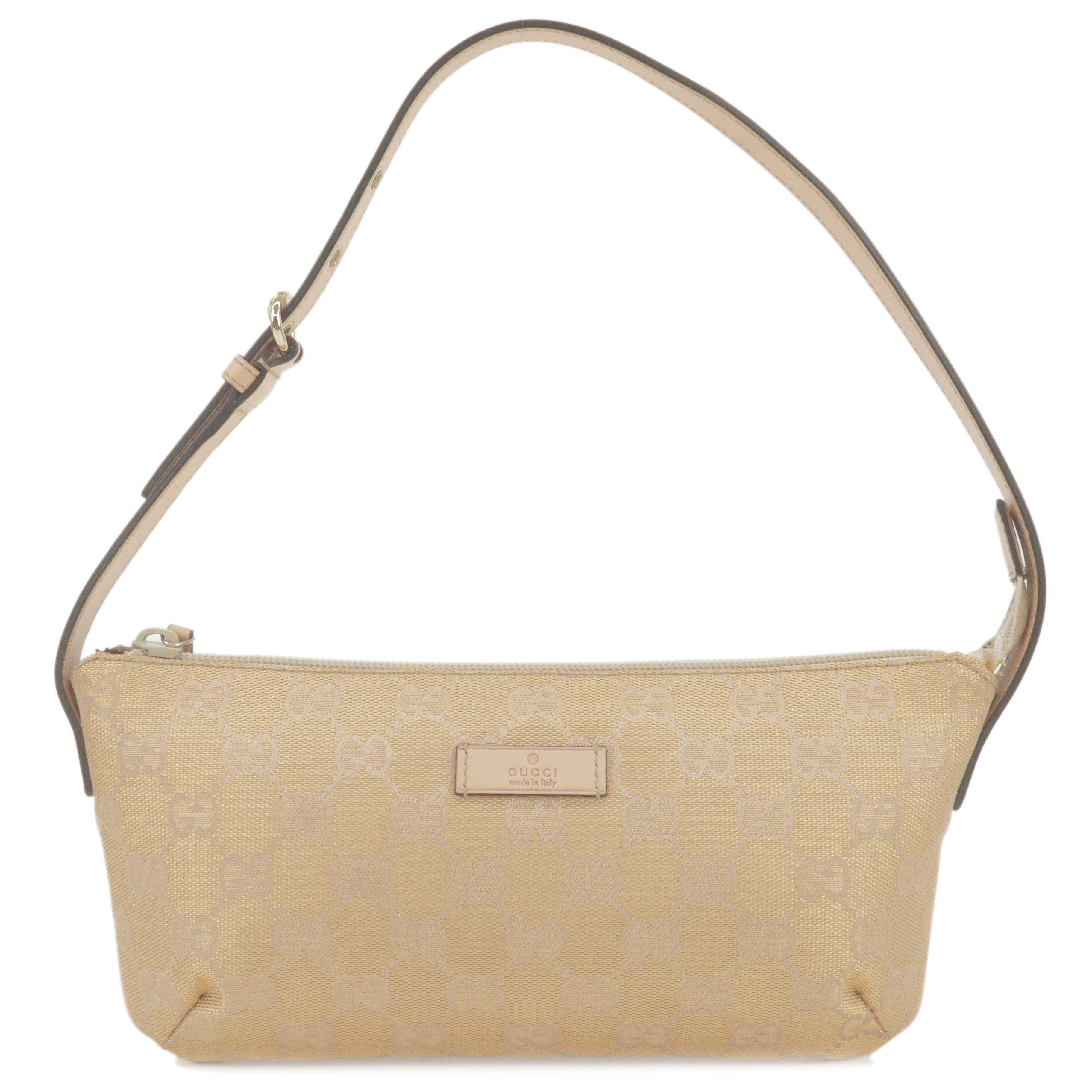 GUCCI GG Canvas Leather Pouch Shoulder Bag Beige Gold 190393