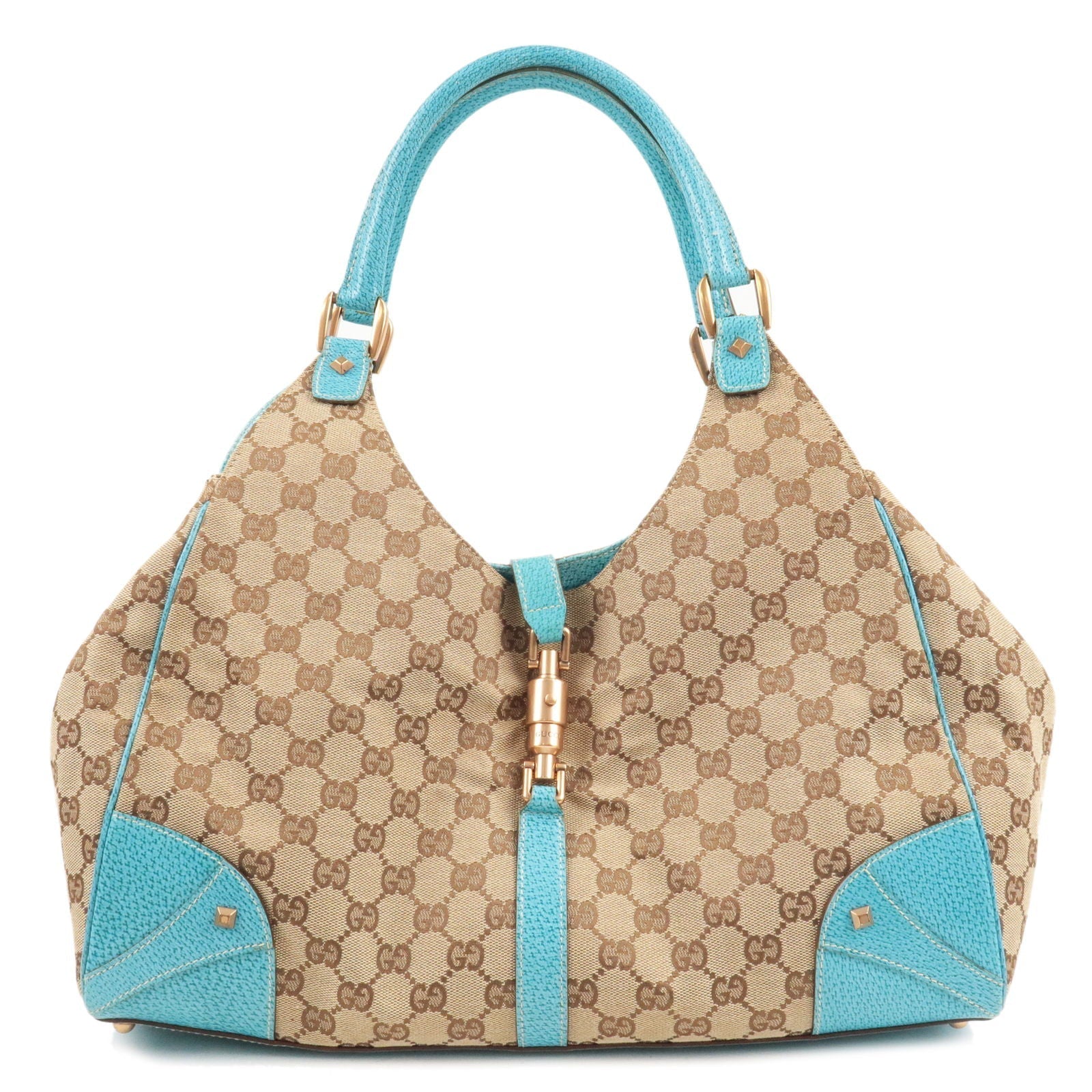 GUCCI New Jackie GG Canvas Shoulder Bag Beige Blue 124404