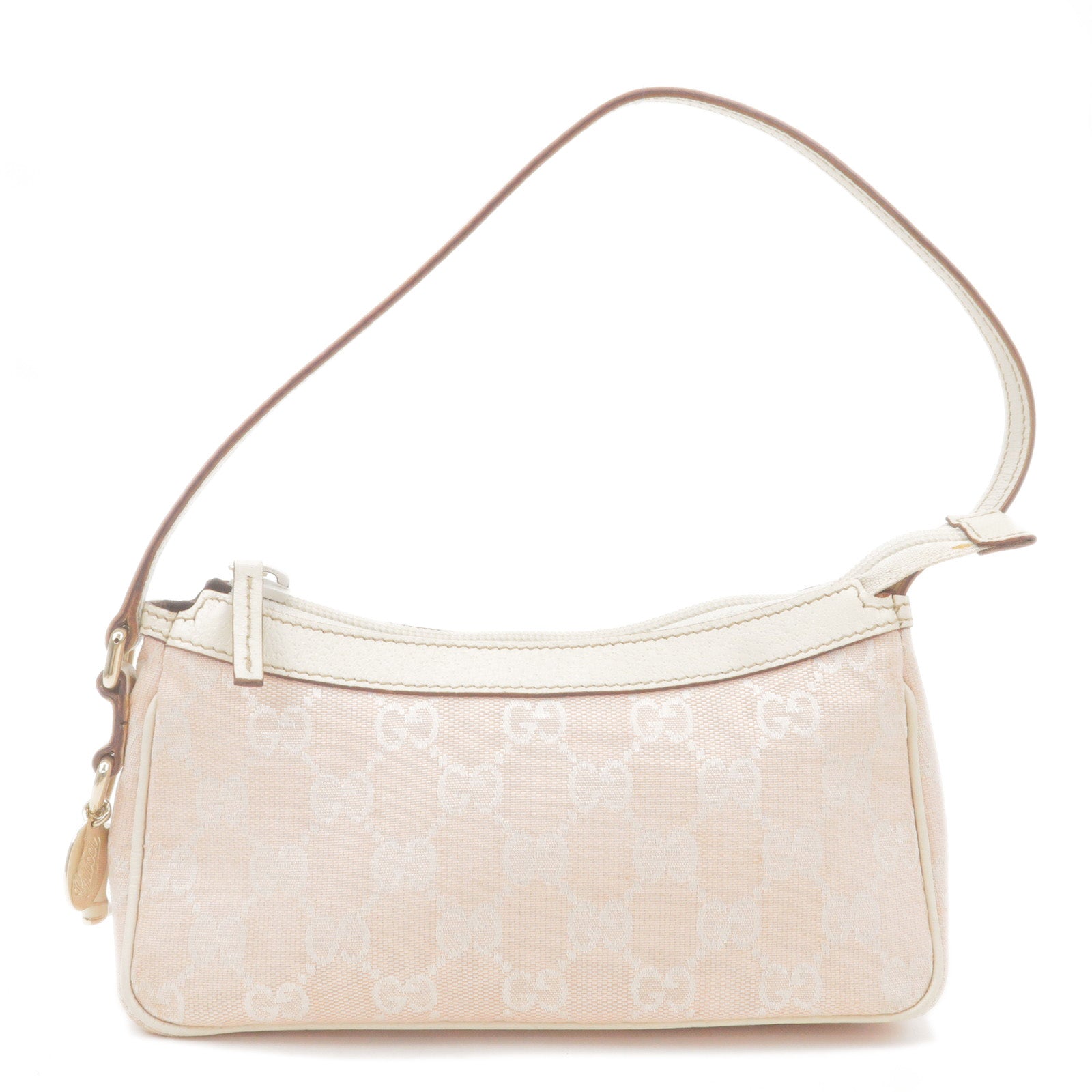 GUCCI GG Canvas Leather Hand Bag Pouch Pink Ivory 154432