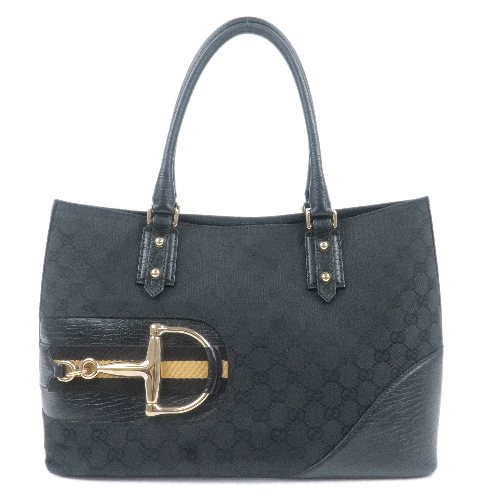 GUCCI GG Canvas Horsebit Hustlerbit Tote Bag Black 137385