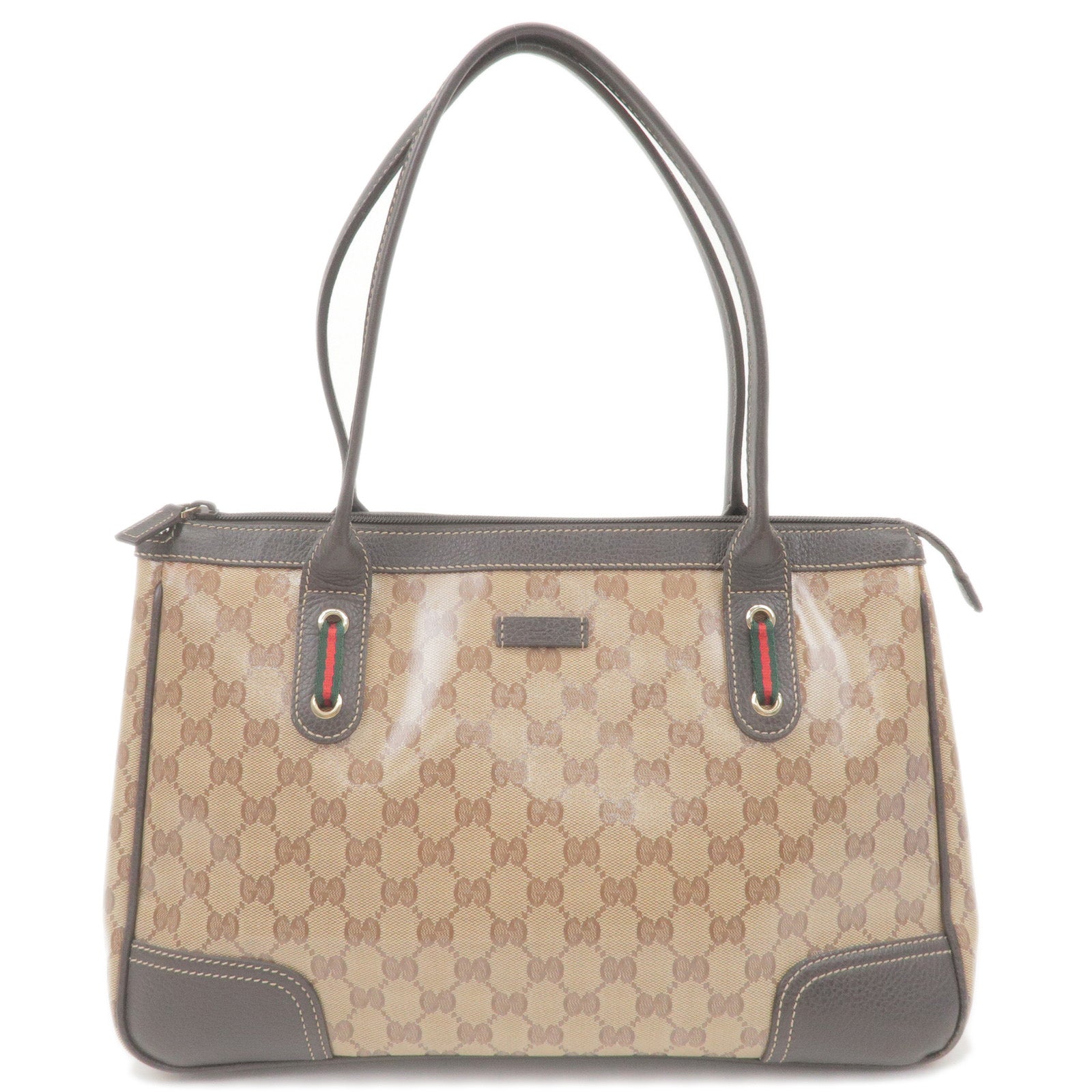 GUCCI GG Crystal Sherry Line PVC Leather Tote Bag Beige 293599