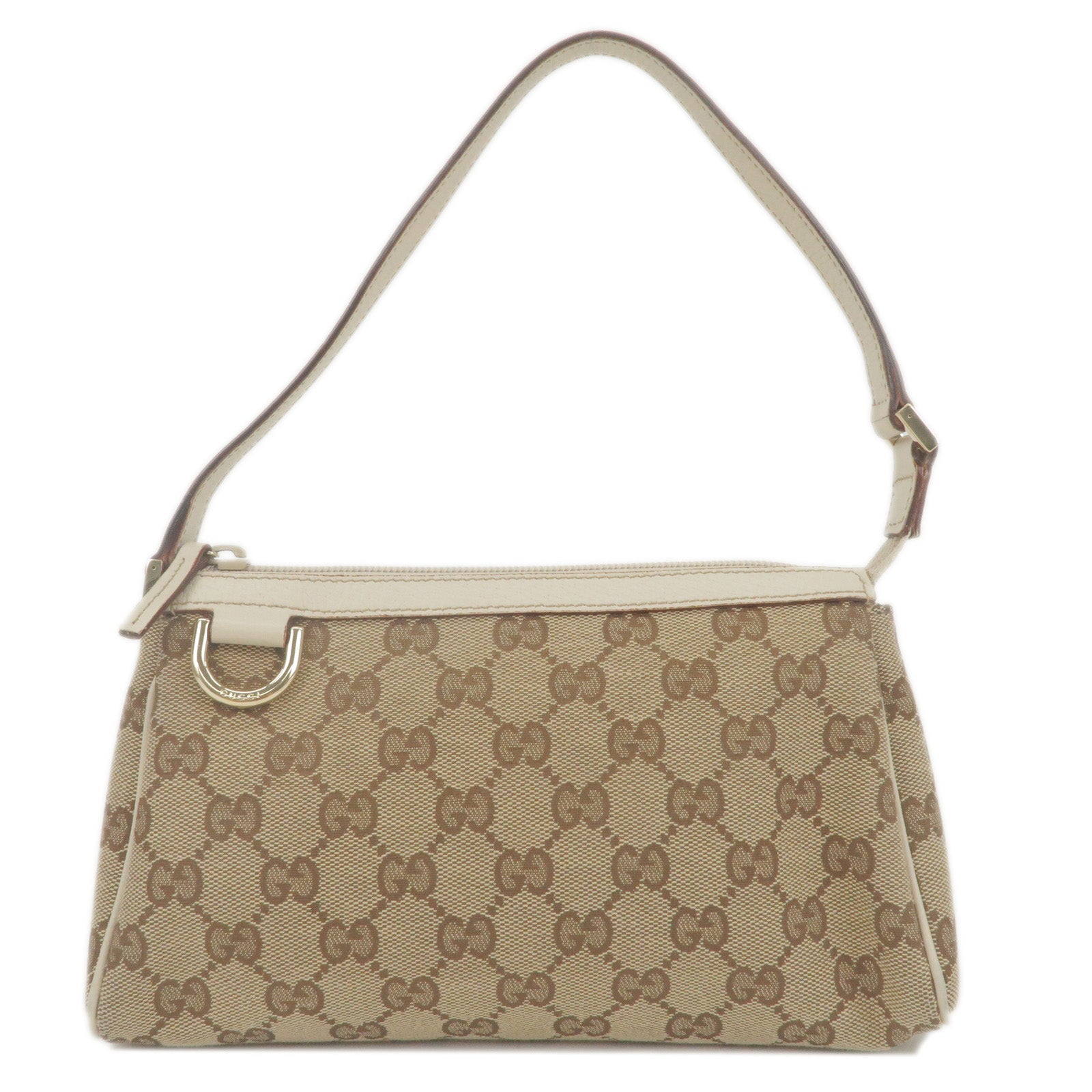 GUCCI GG Canvas Leather Pouch Hand Bag Beige Ivory 145750