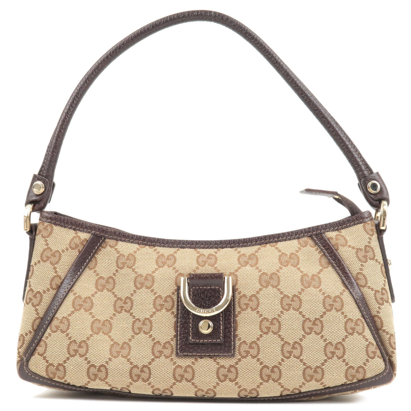 GUCCI Abbey GG Canvas Leather Shoulder Bag Beige Dark Brown 130989