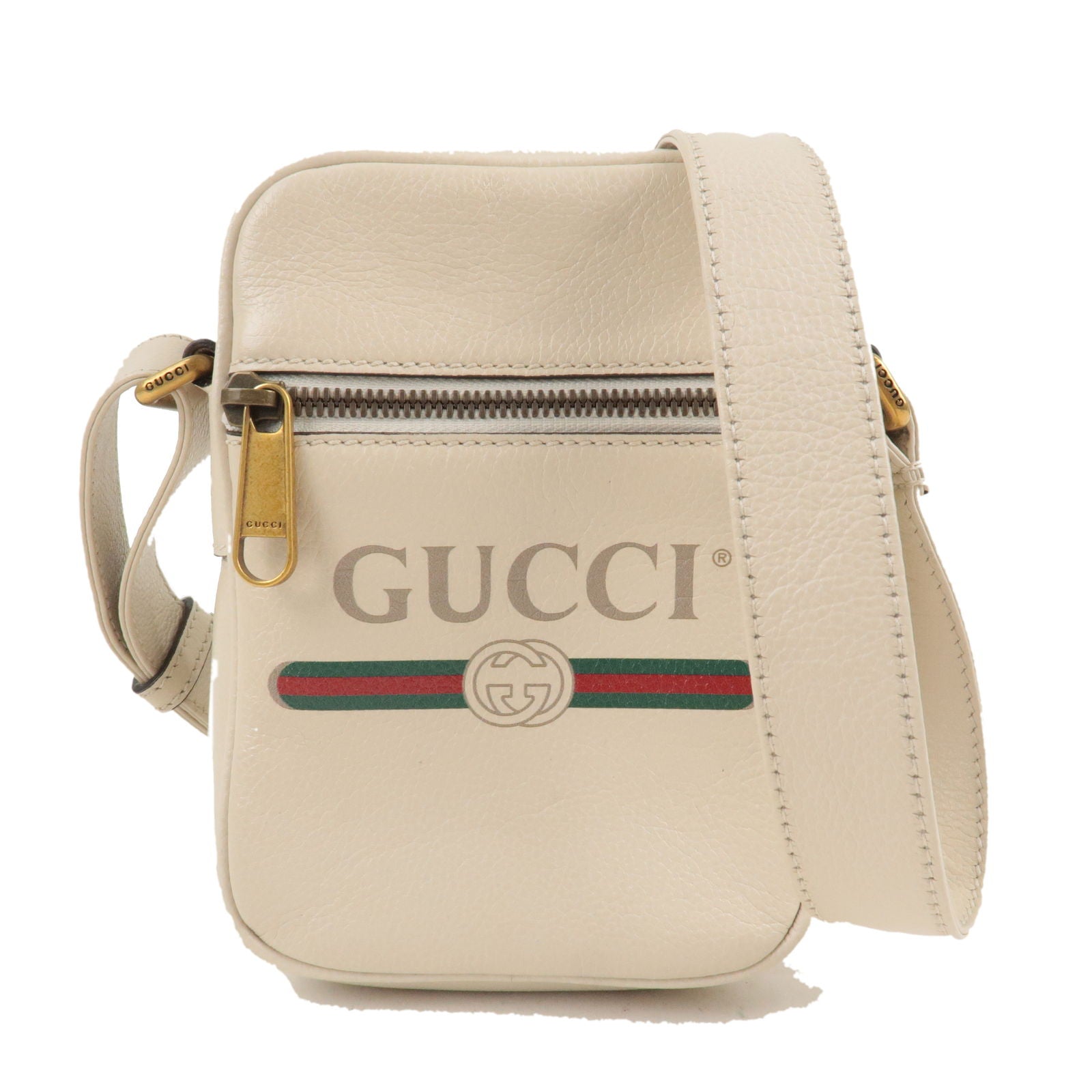 GUCCI Vintage Logo Leather Crossbody Shoulder Bag Ivory 574803