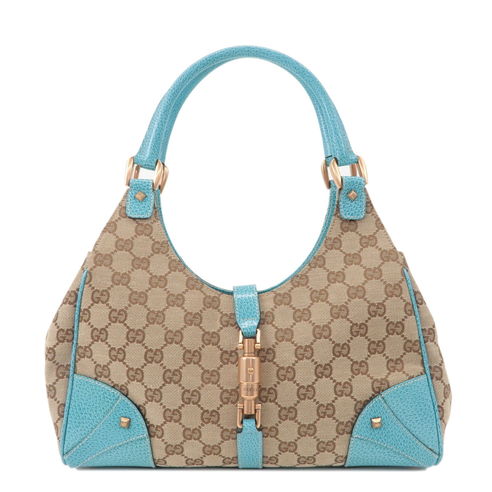 GUCCI New Jackie GG Canvas Leather Shoulder Bag Beige Blue 124407