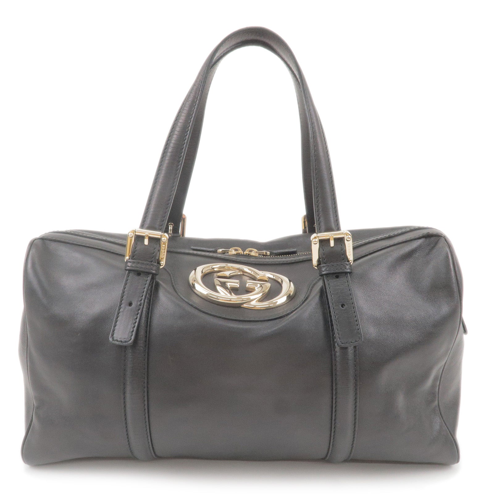 GUCCI Interlocking G Leather Boston Bag Black 170010