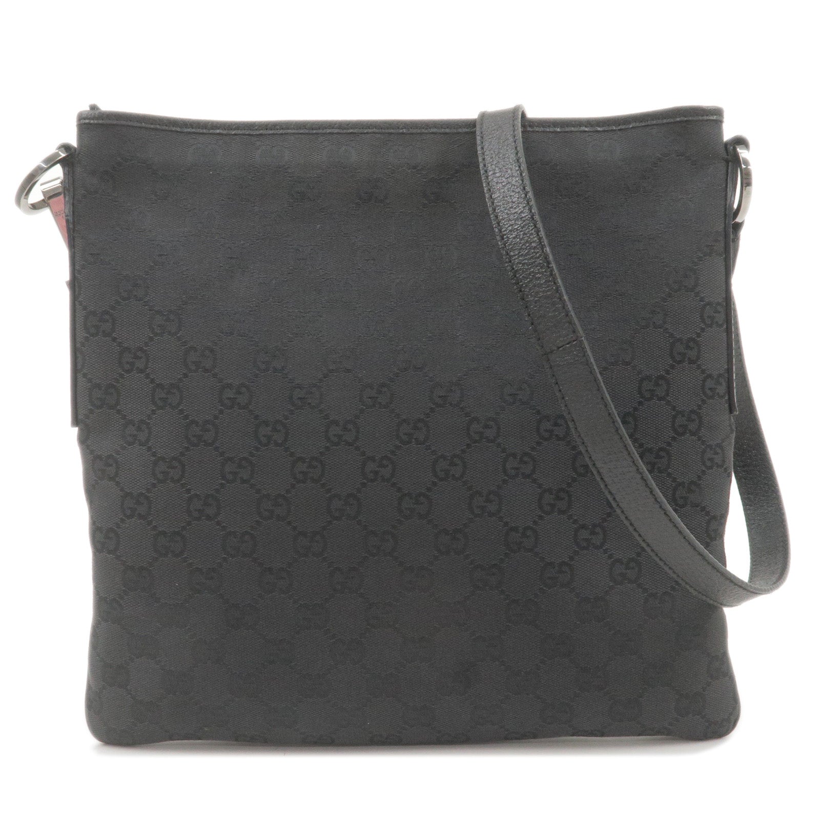 GUCCI GG Canvas Leather Shoulder Bag Black 113013