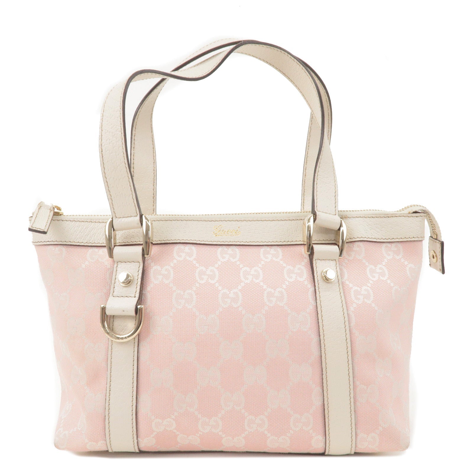 GUCCI GG Monogram Canvas Leather Hand Bag White Pink 141471