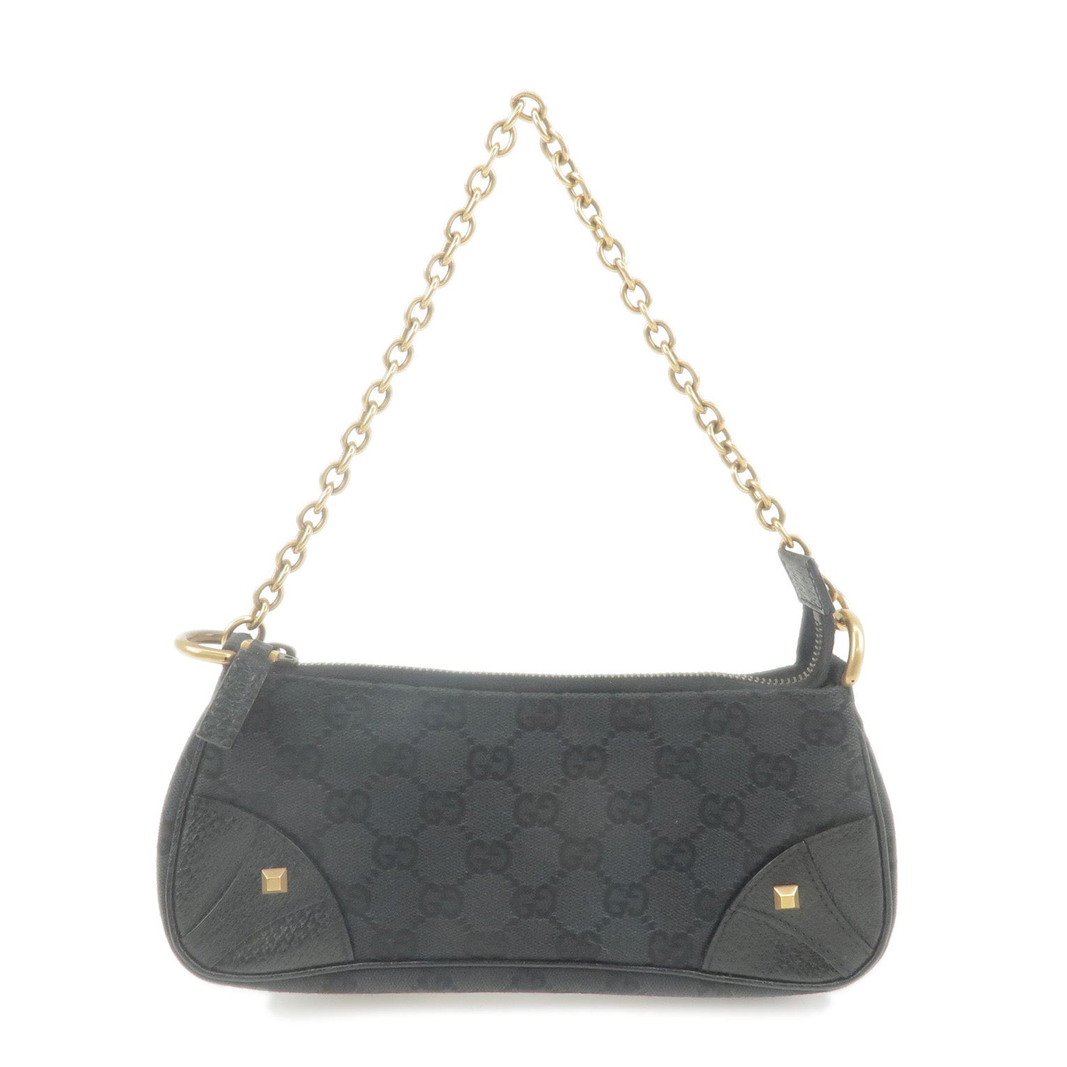 GUCCI GG Canvas Leather Chain Shoulder Bag Purse Black 120940