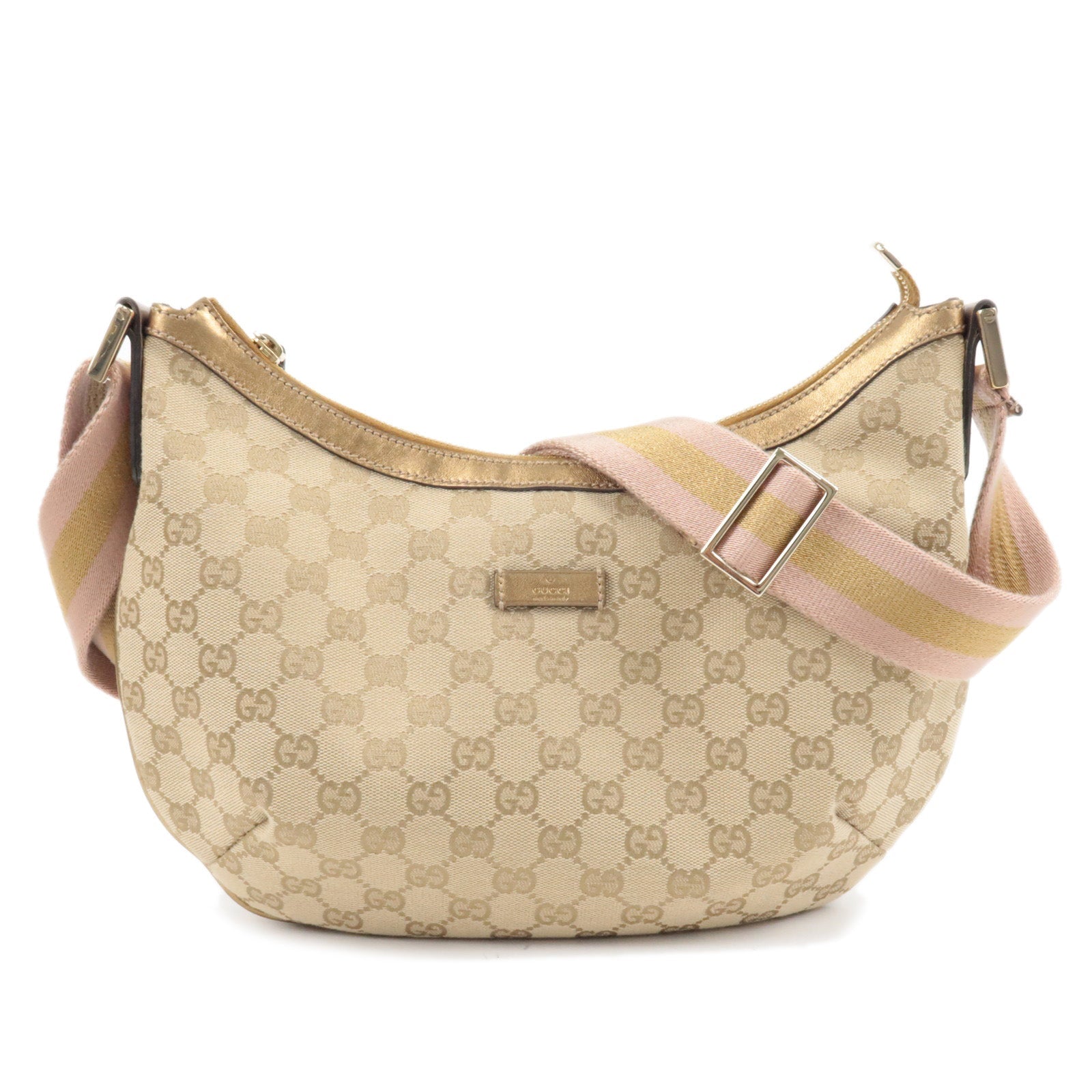 GUCCI Sherry Line GG Canvas Leather Shoulder Bag Beige 181092