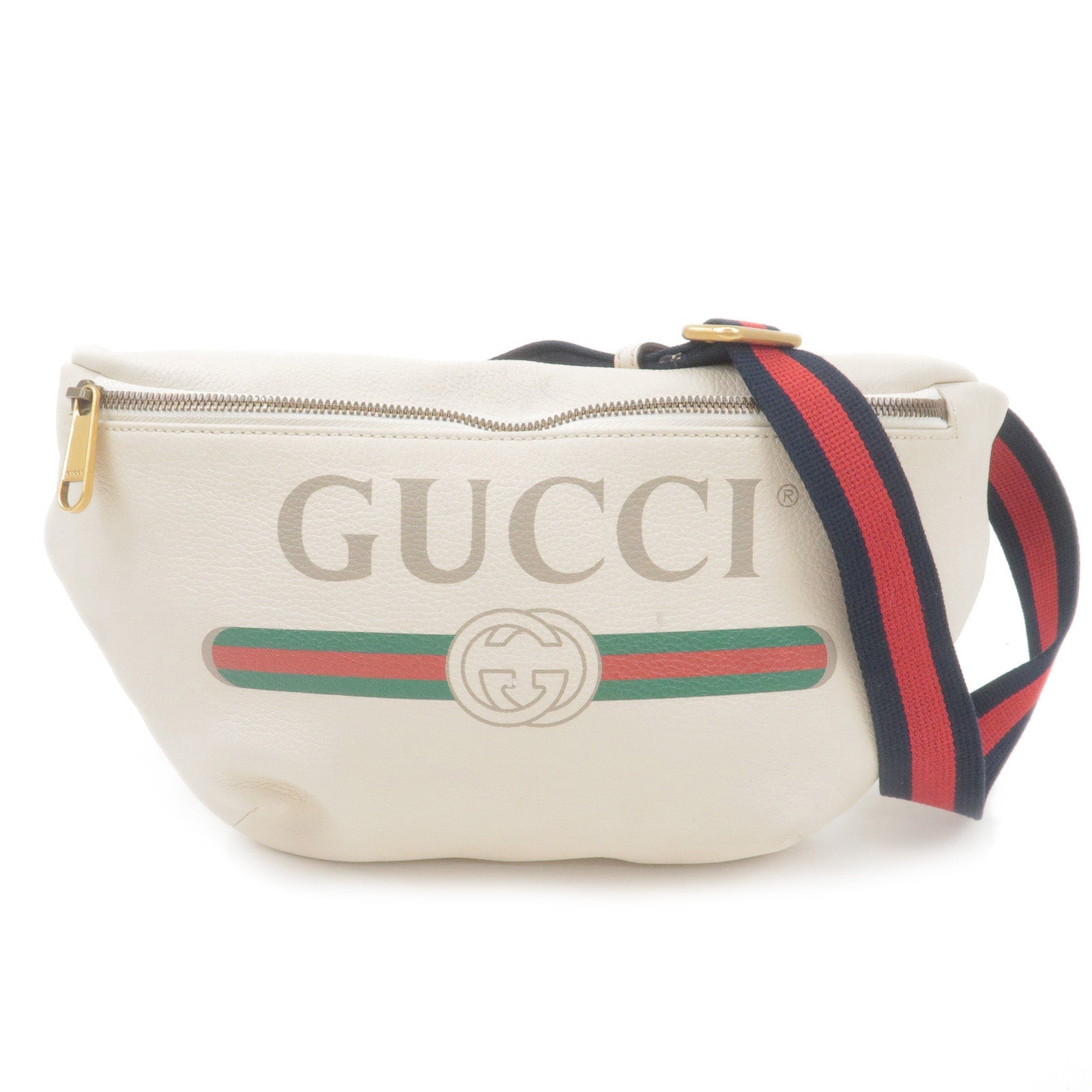 GUCCI Sherry GUCCI Logo Leather Waist Bag White 530412