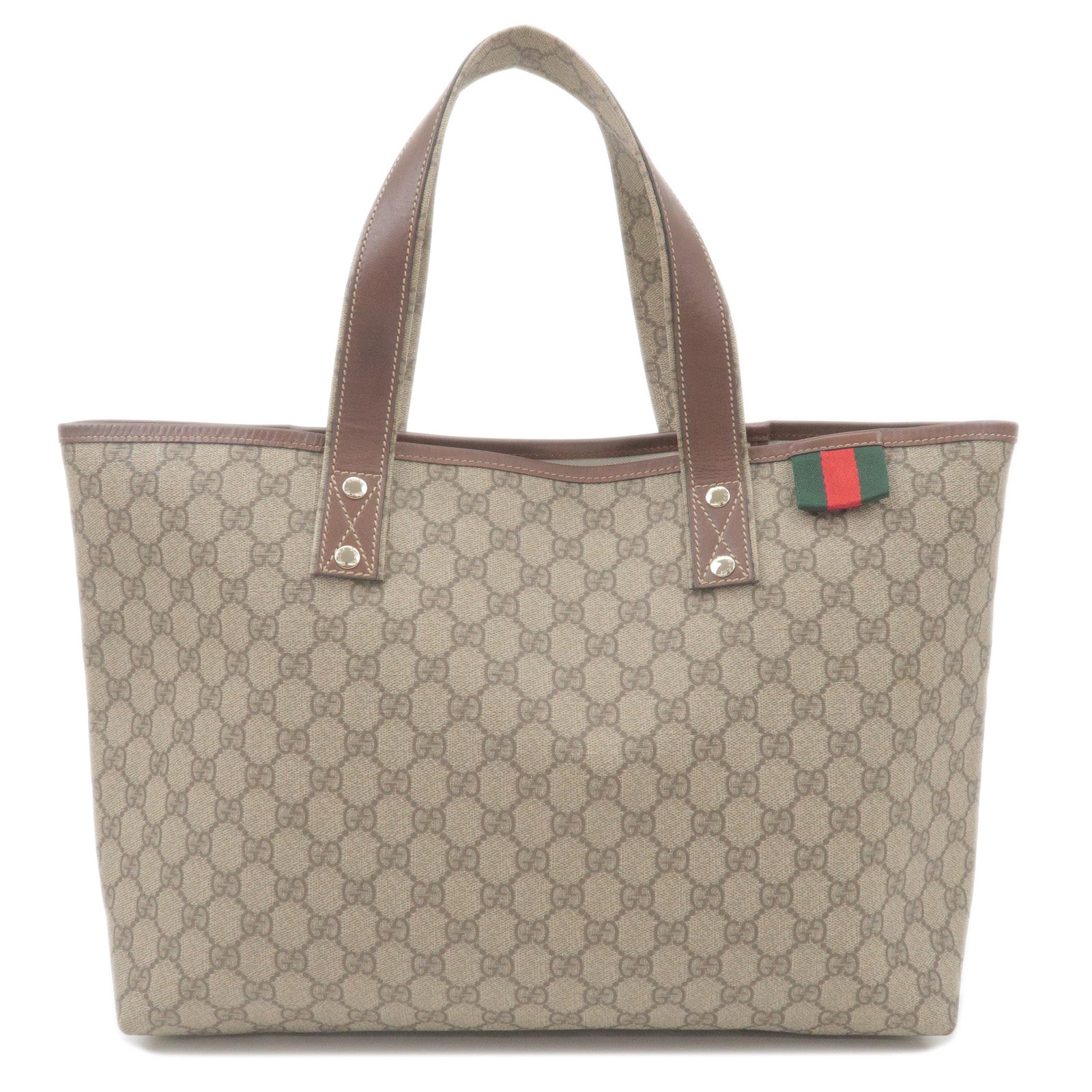 GUCCI Sherry GG Supreme Leather Tote Bag Brown Beige 211134