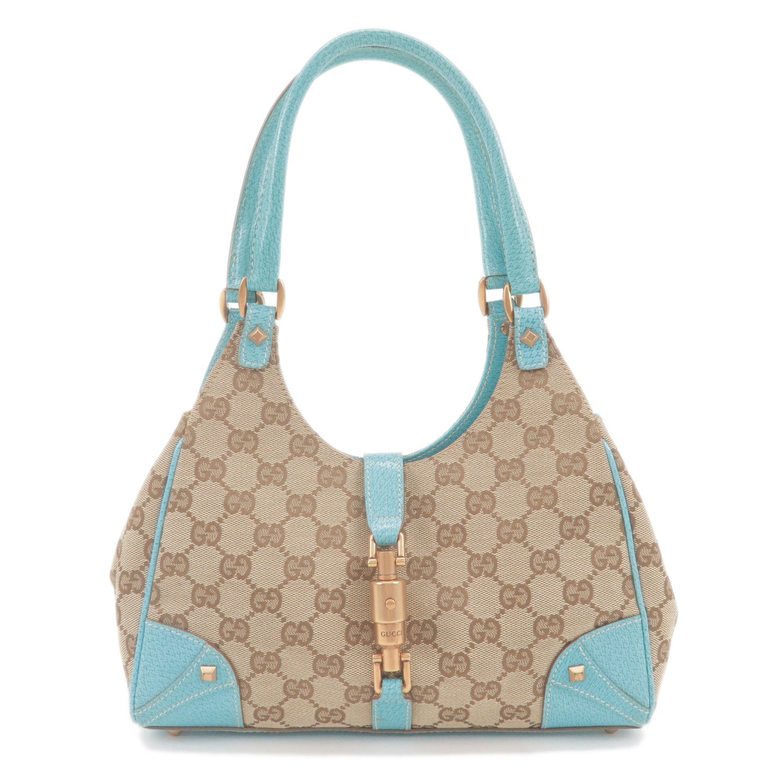 GUCCI Jackie GG Canvas Leather Shoulder Bag Light Blue 124409