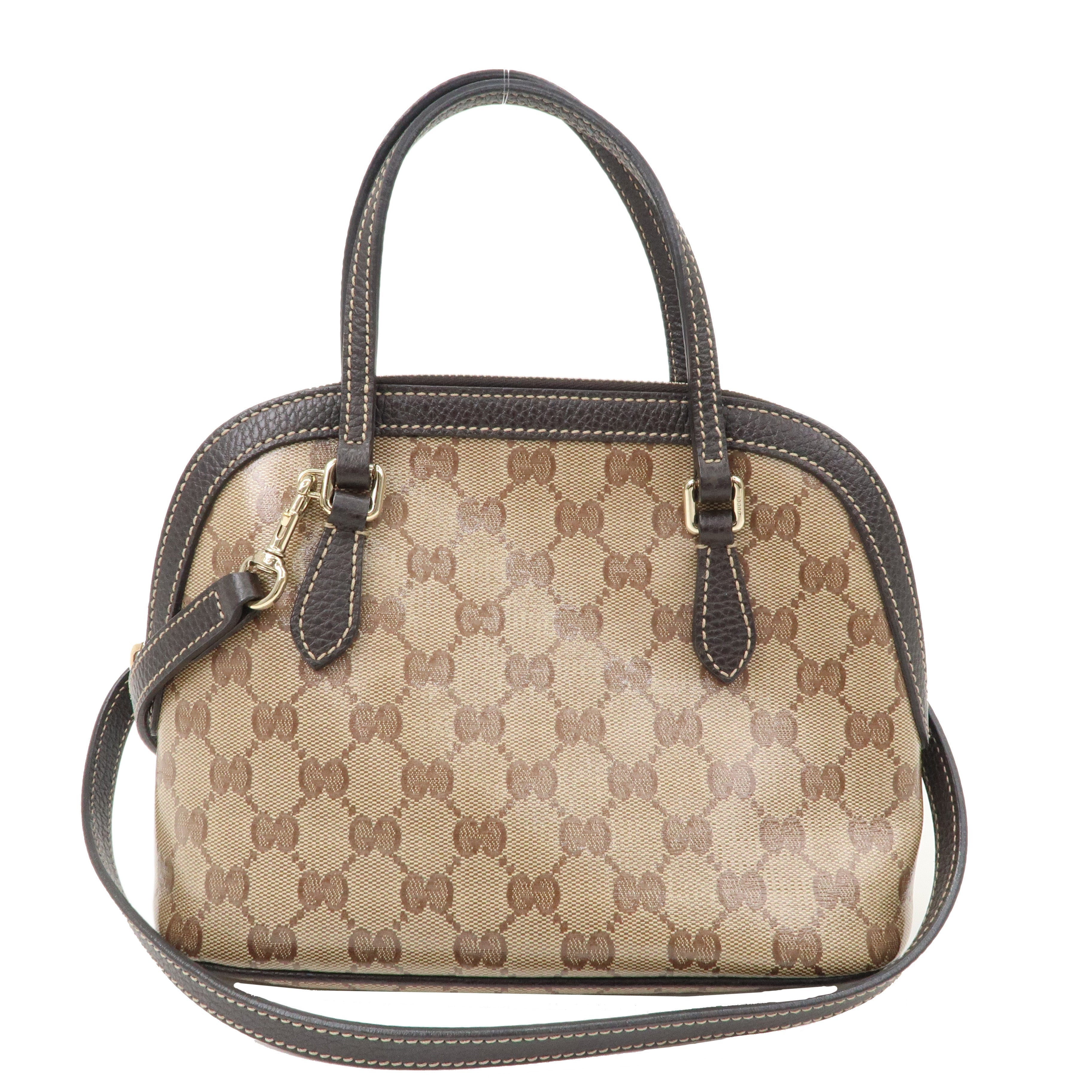 GUCCI GG Crystal Leather 2Way Shoulder Bag Beige Brown 341504