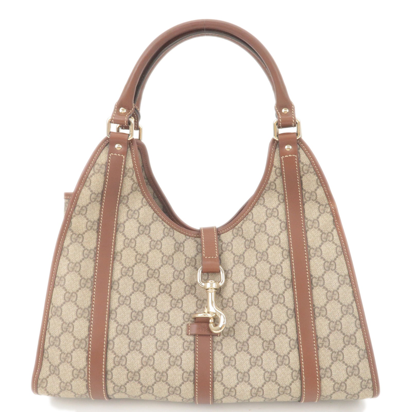 GUCCI Jackie GG Supreme Leather Shoulder Bag Beige Brown 203494