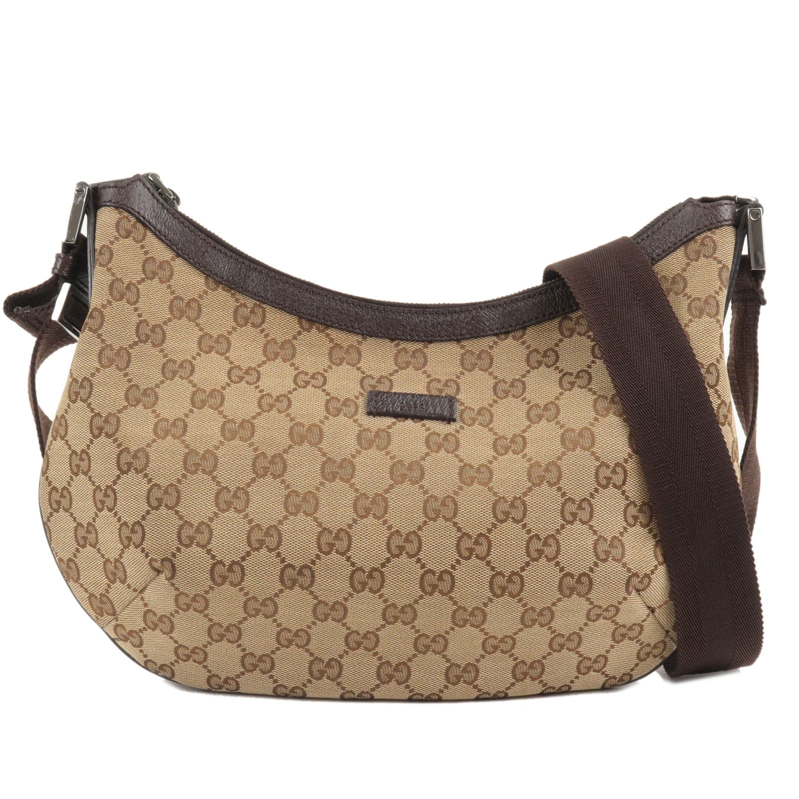 GUCCI GG Canvas Leather Shoulder Bag Beige Brown 181092