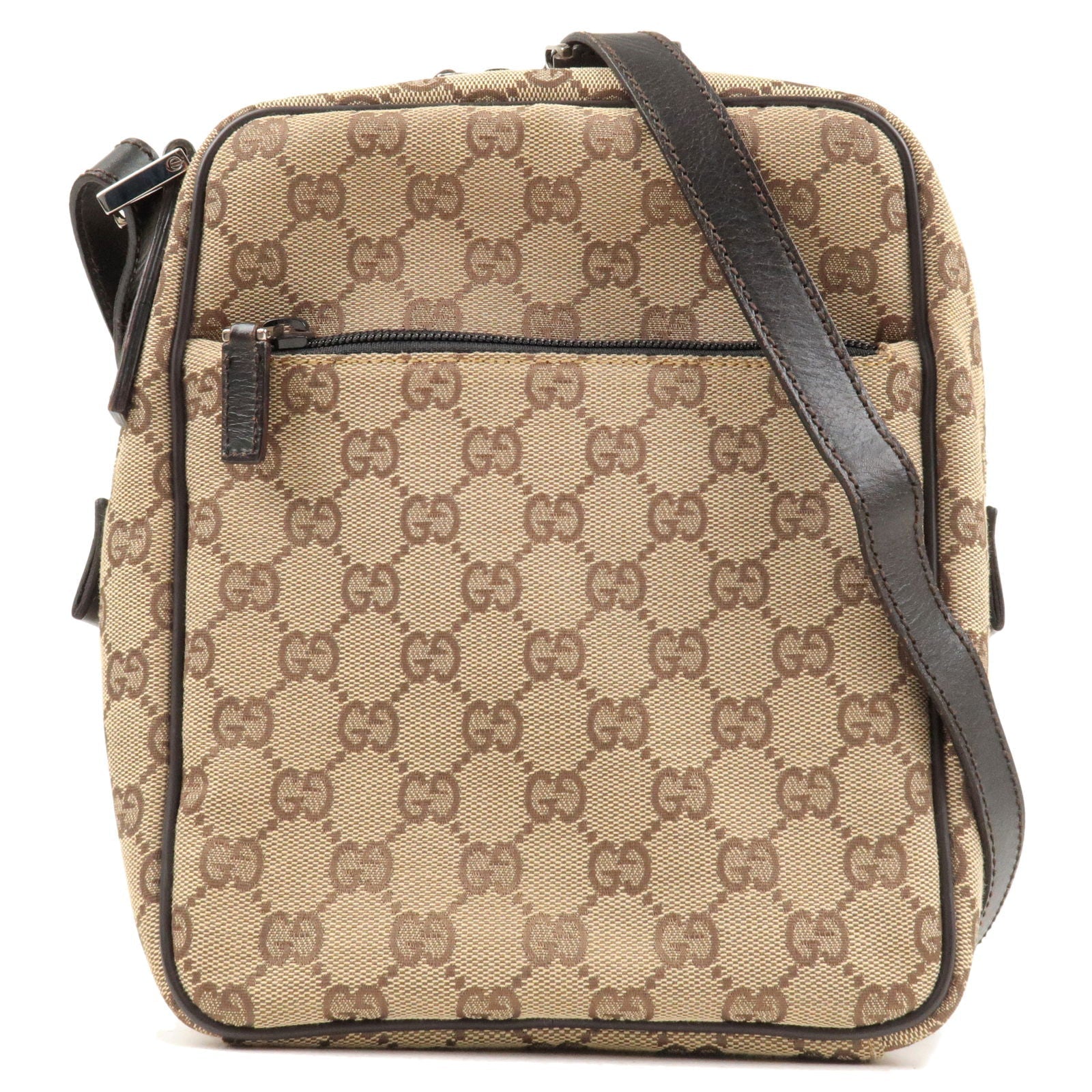 GUCCI GG Canvas Leather Shoulder Bag Beige Brown 018.1612