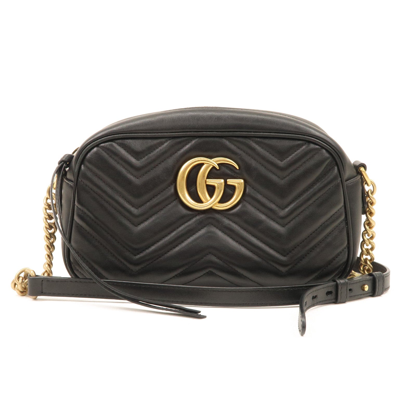 GUCCI GG Marmont Leather Chain Shoulder Bag Black 447632