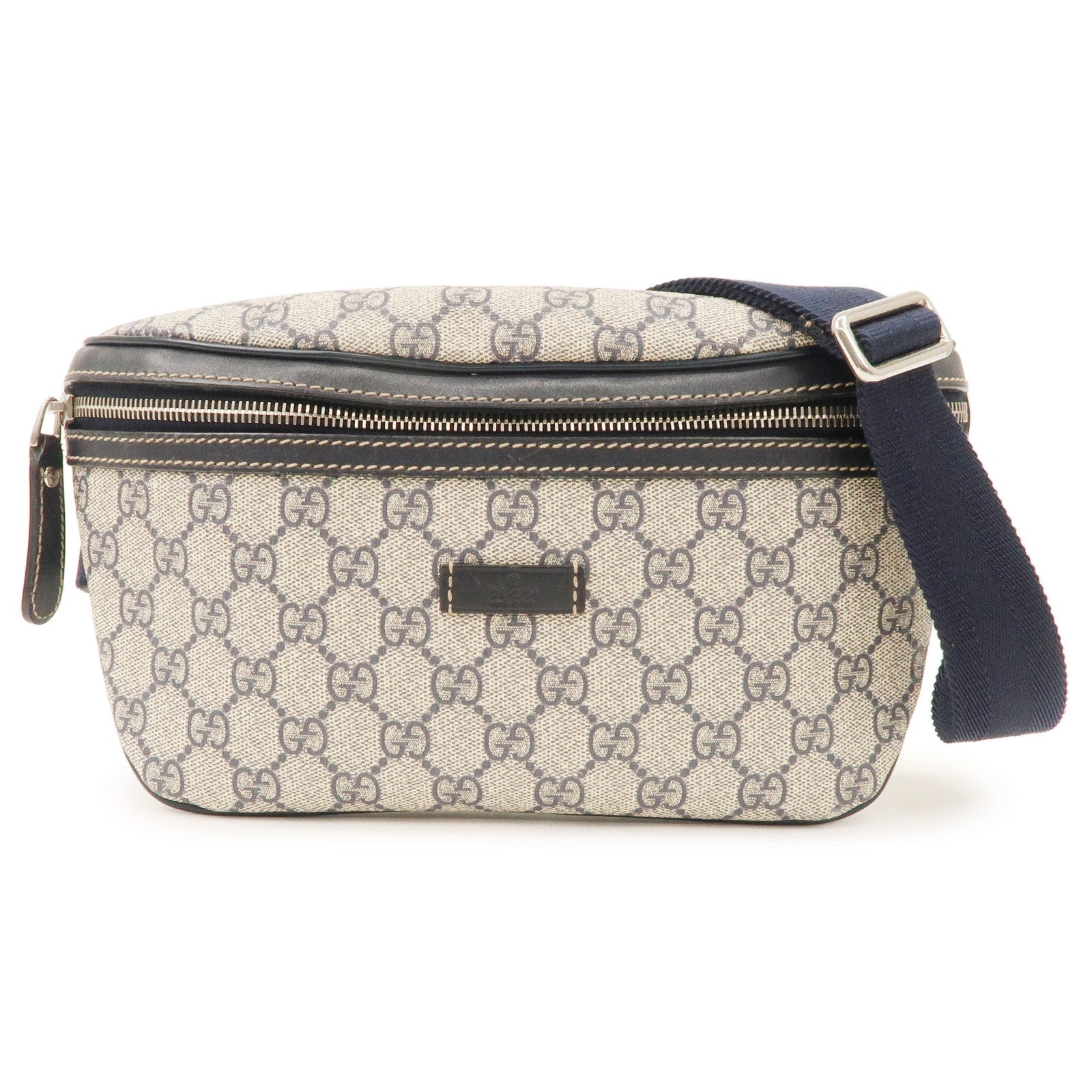 GUCCI GG Supreme Leather Waist Bag Crossbody Bag Navy Beige 233269