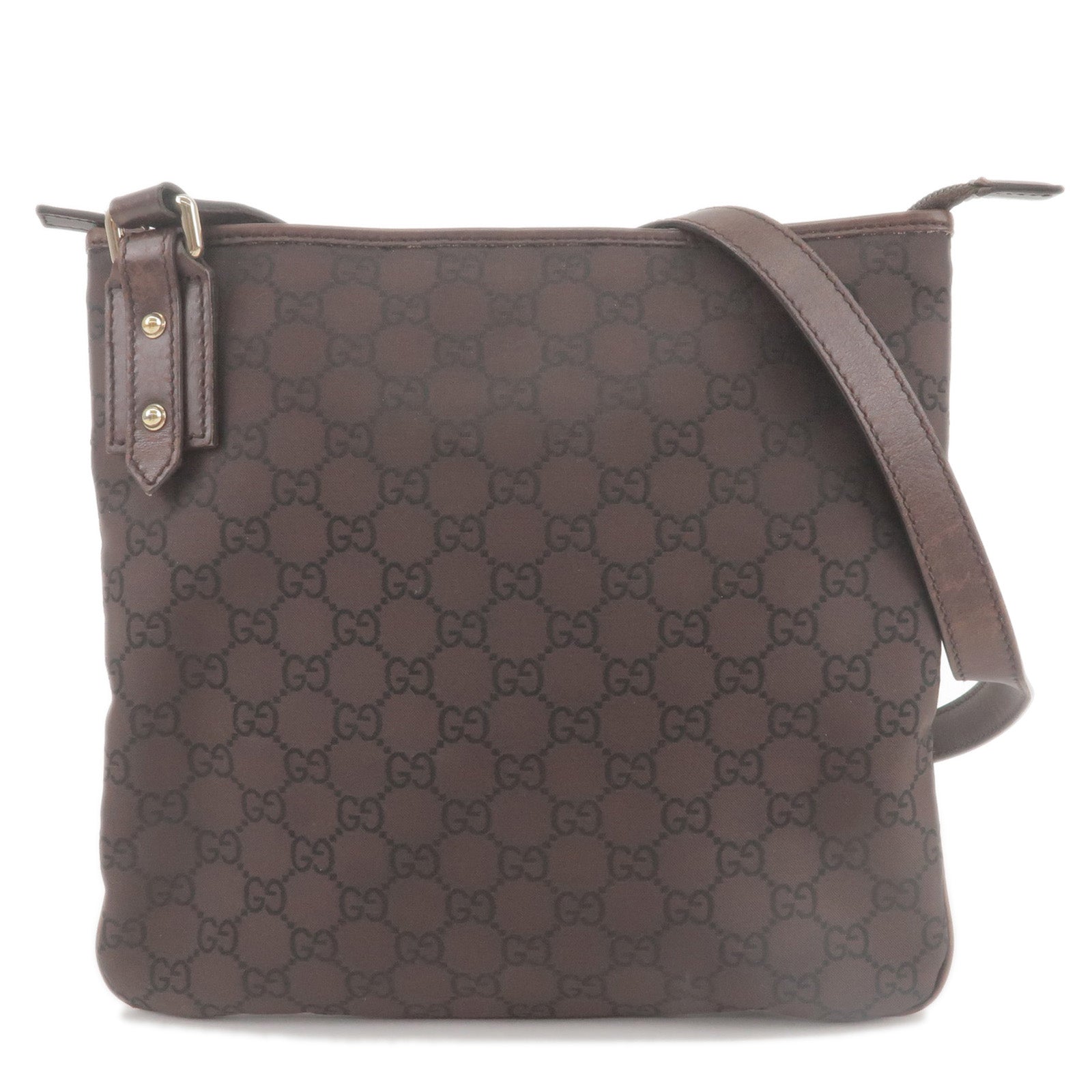 GUCCI GG Nylon Leather Shoulder Bag Purse Brown 257246