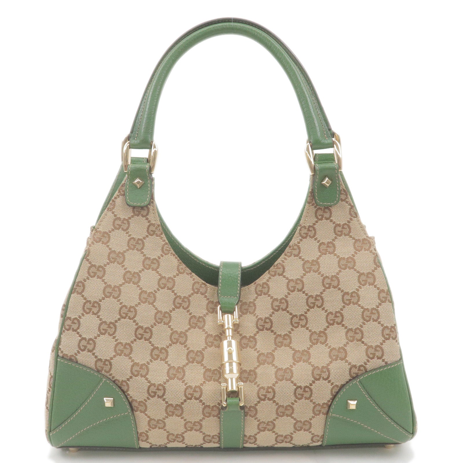 GUCCI New Jackie GG Canvas Leather Shoulder Bag Green 124407