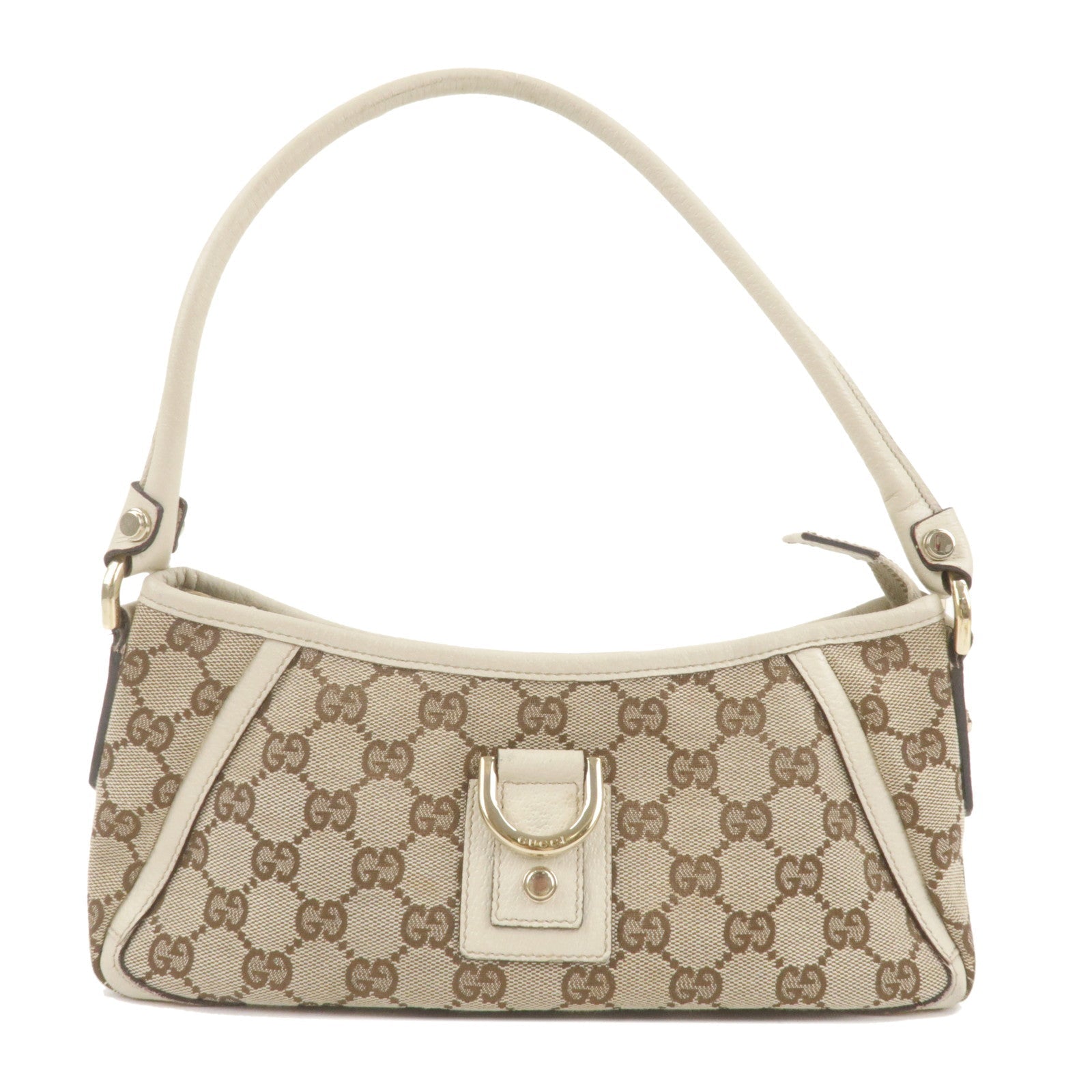 GUCCI Abbey GG Canvas Leather Pouch Hand Bag Beige White 130939