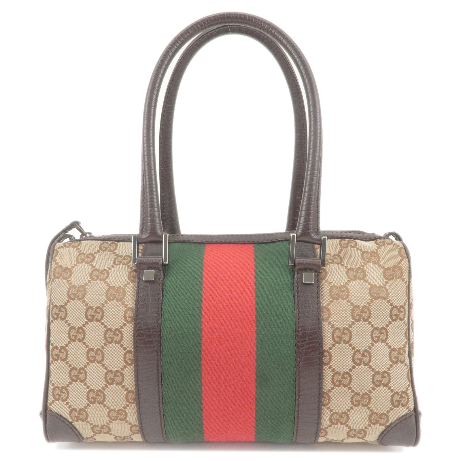 GUCCI Sherry GG Canvas Leather Mini Boston Bag Beige Brown 30458