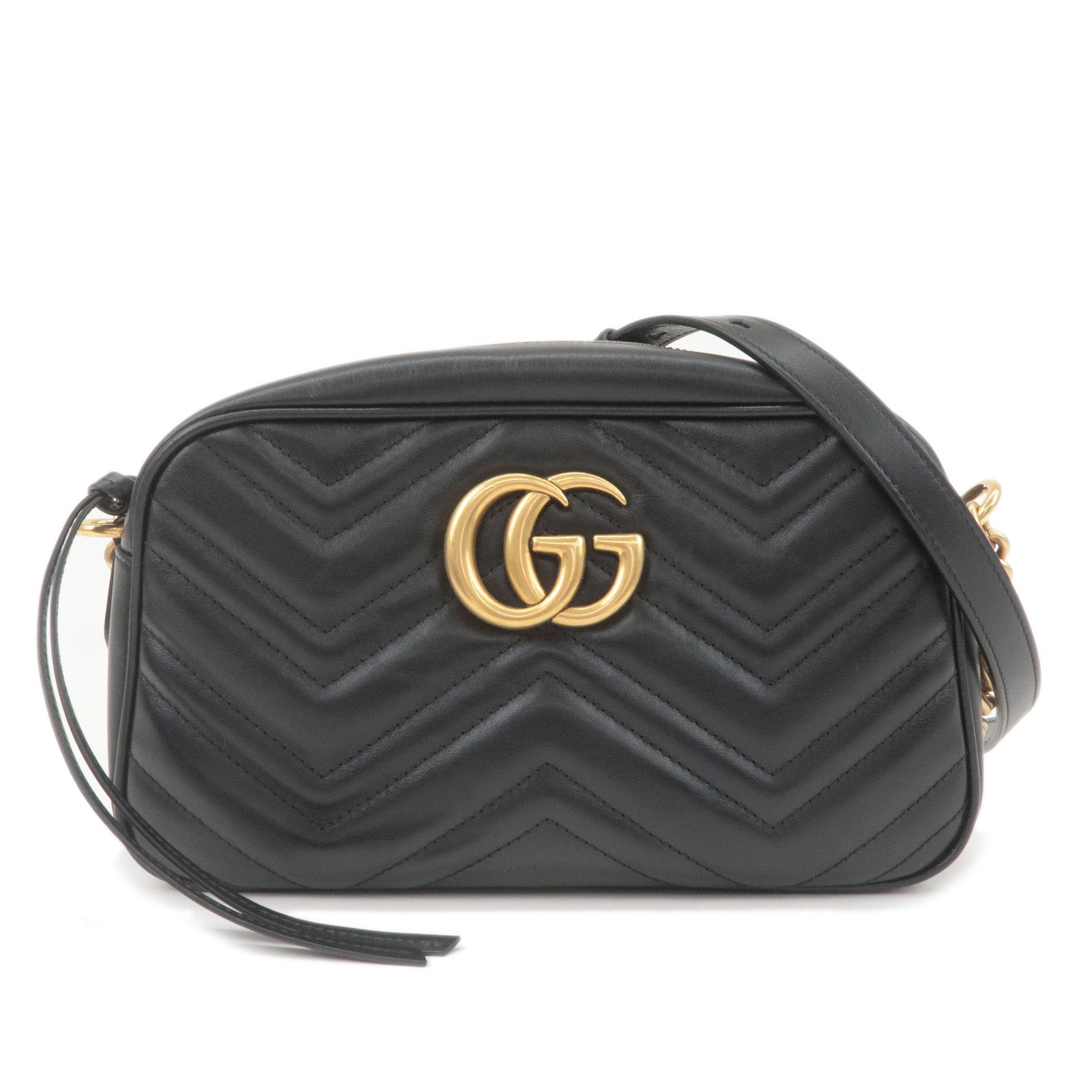 GUCCI GG Marmont Leather Chain Shoulder Bag Black 447632