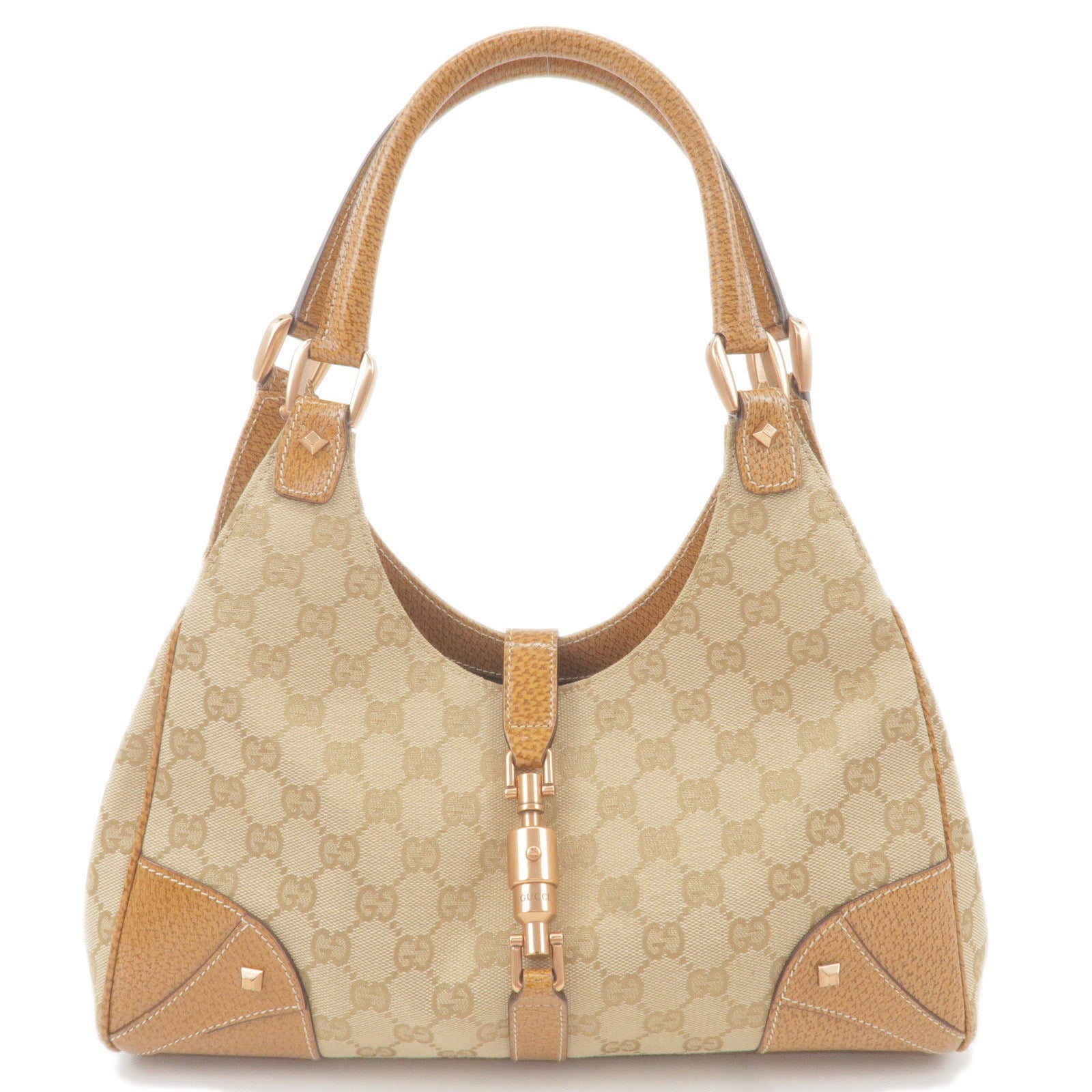 GUCCI New Jackie GG Canvas Leather Shoulder Bag Beige 124407