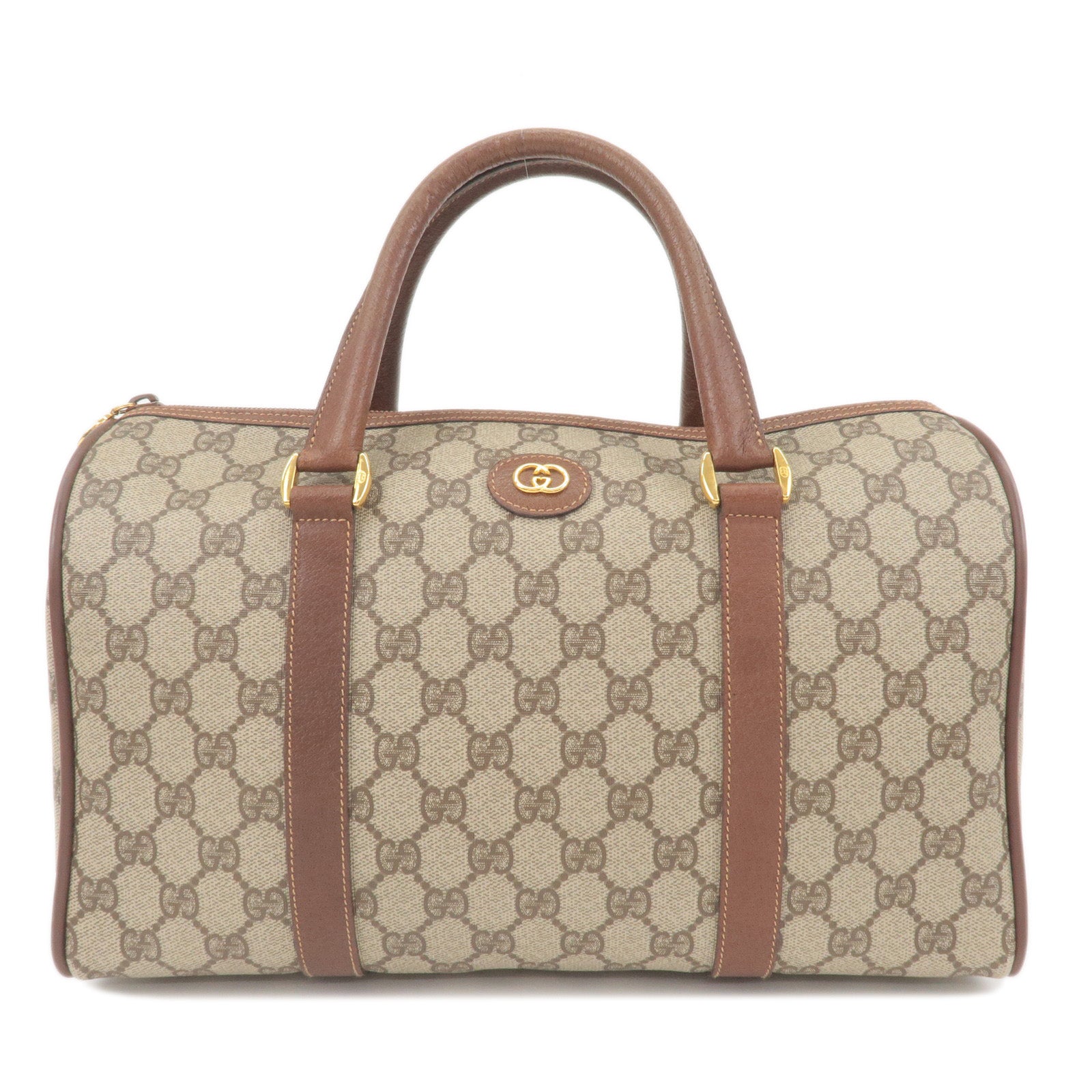 GUCCI Old Gucci GG Plus Leather Boston Bag Brown 002.123.6842