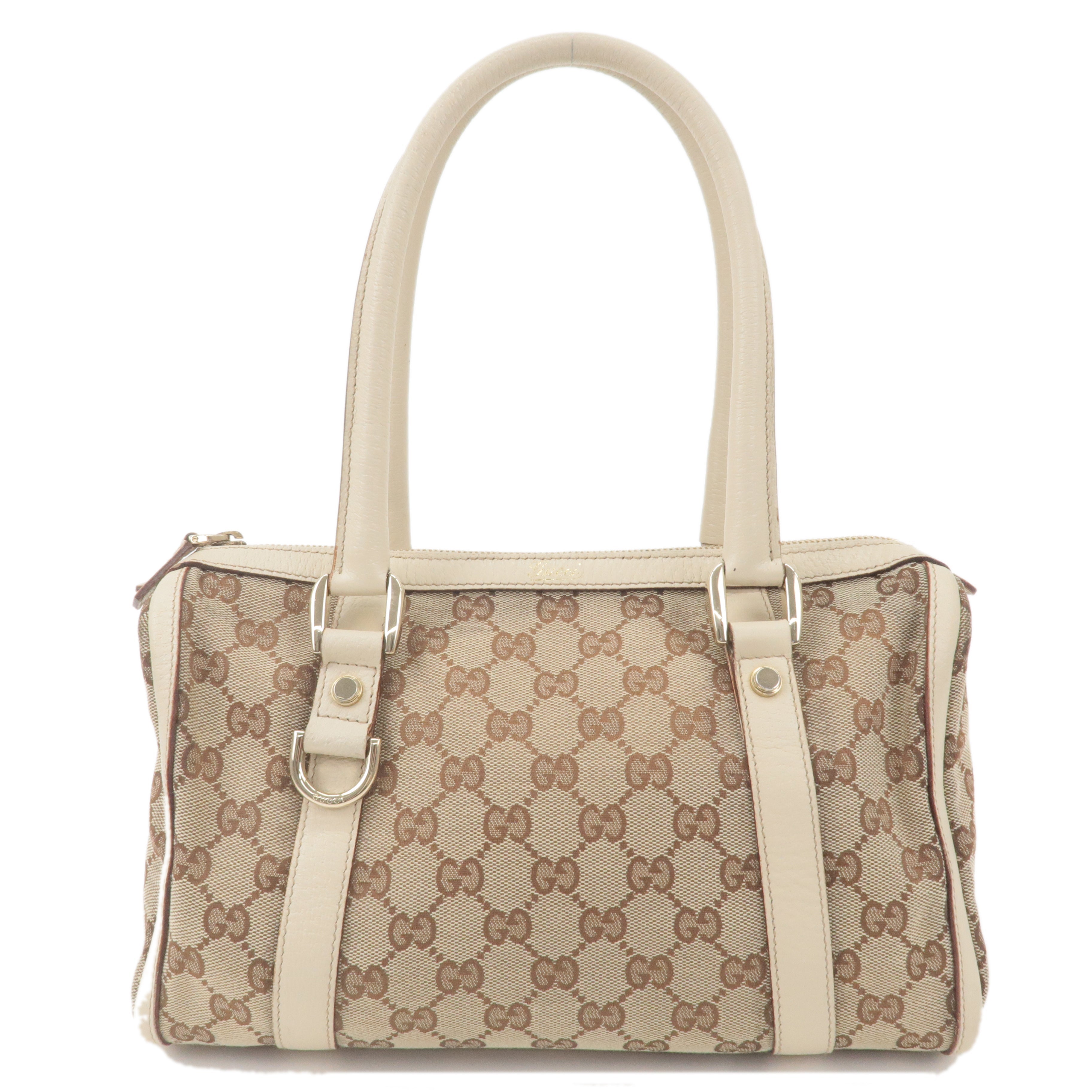 GUCCI Abbey GG Canvas Leather Boston Hand Bag Beige Ivory 130942