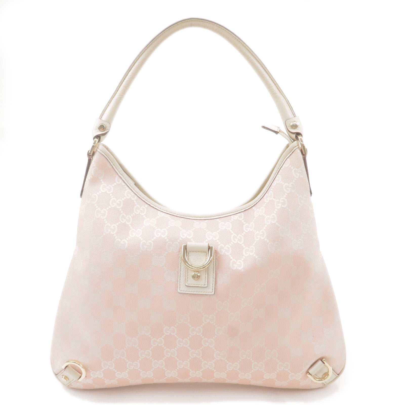 GUCCI Abbey GG Canvas Leather Shoulder Bag Pink White 130737