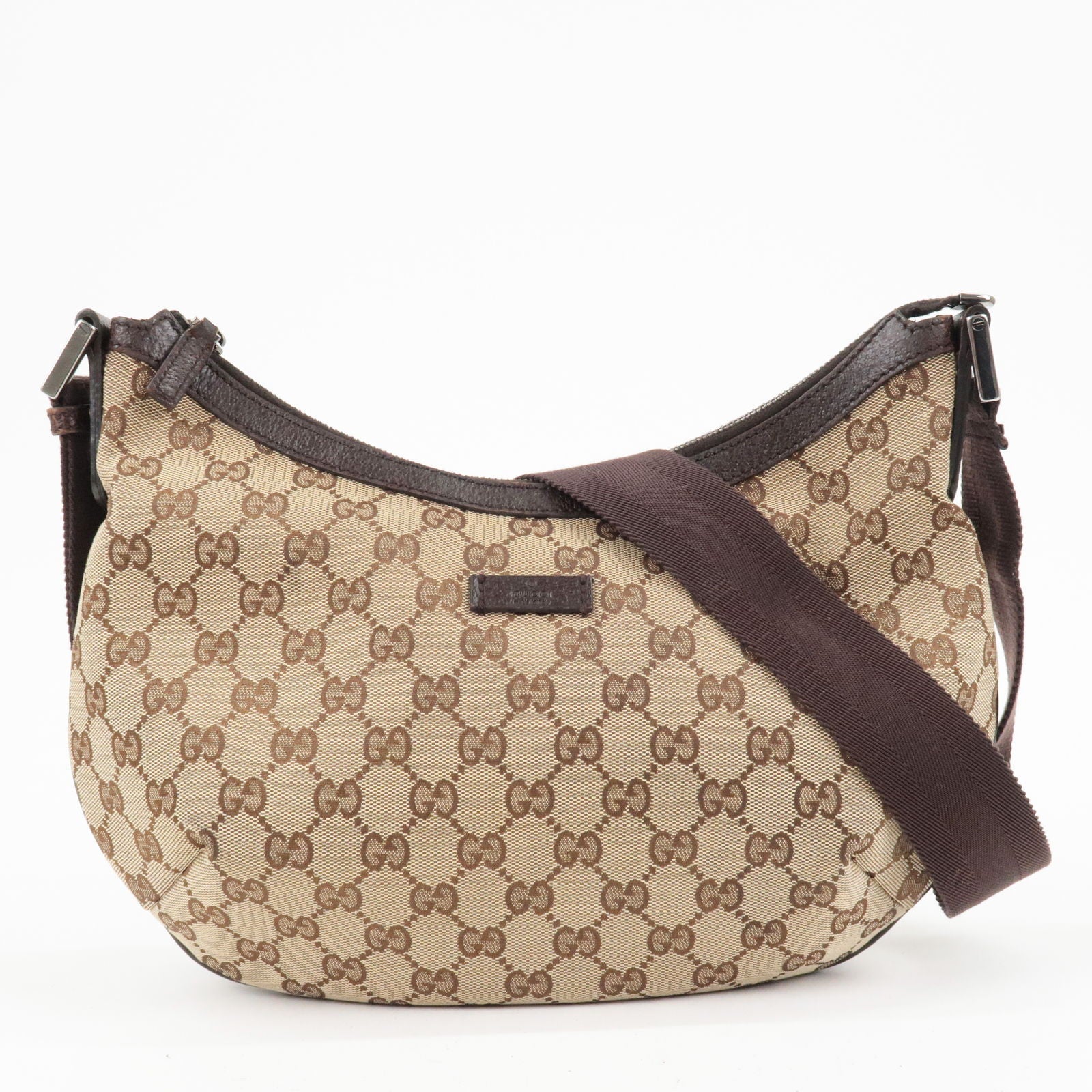 GUCCI GG Canvas Leather Shoulder Bag Beige Brown 181092