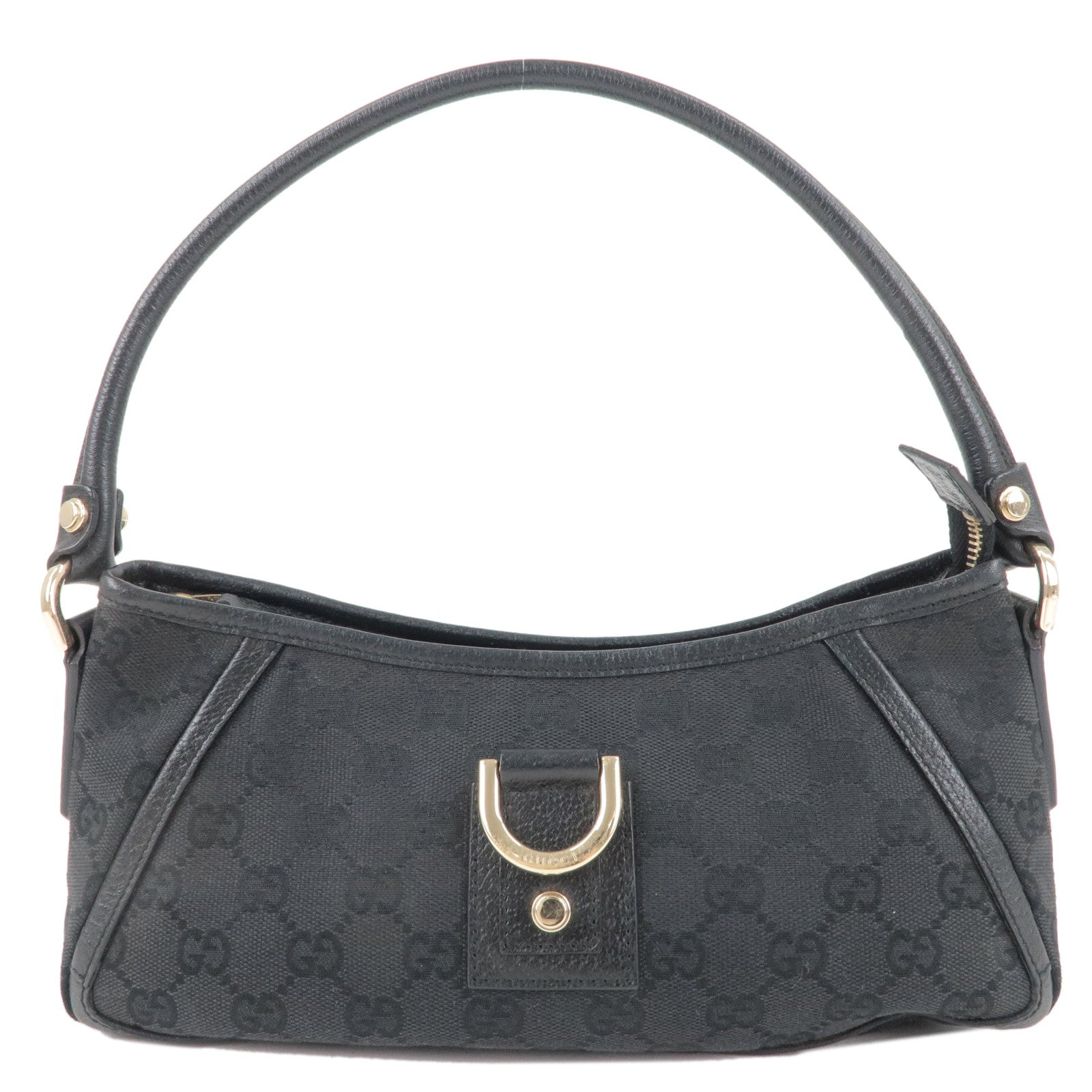 GUCCI Abbey GG Canvas Leather Shoulder Bag Black 130939