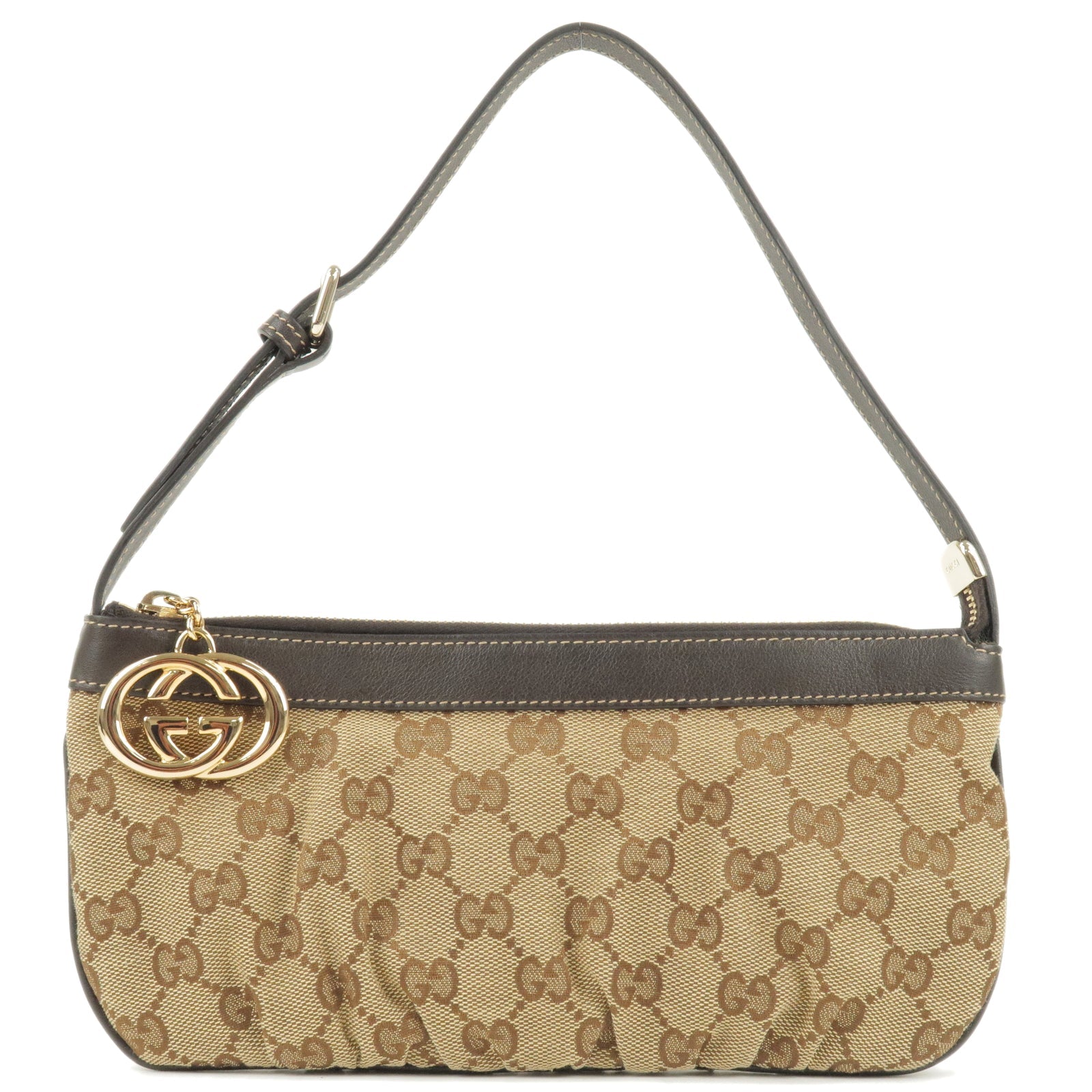 GUCCI GG Canvas Leather Shoulder Bag Hand Bag Beige 212122