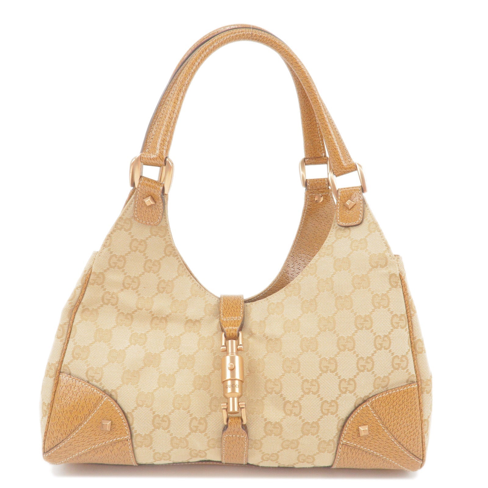 GUCCI New Jackie GG Canvas Leather Shoulder Bag Beige 124407