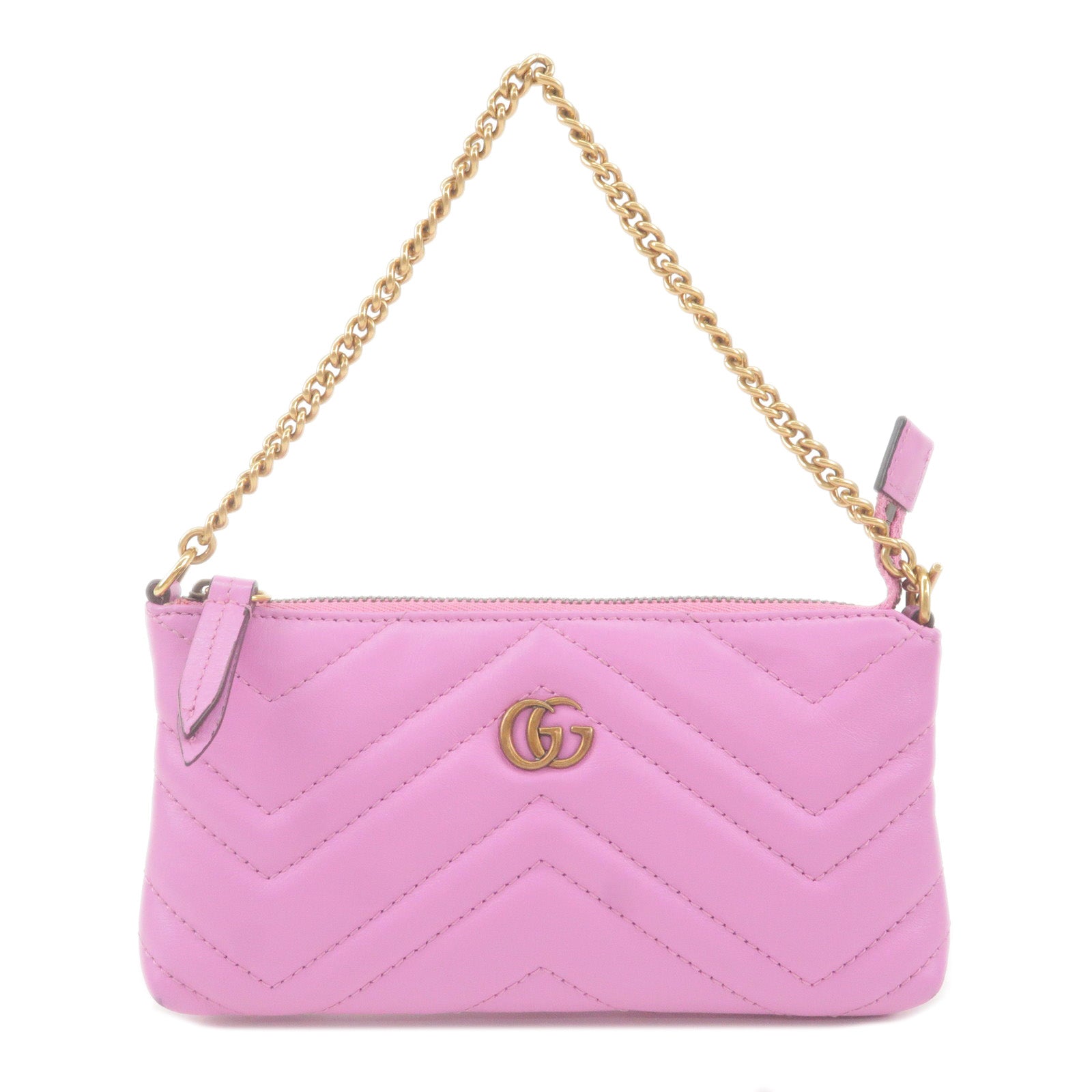 GUCCI GG Marmont Leather Chain Pouch Hand Bag Purse Pink 443129