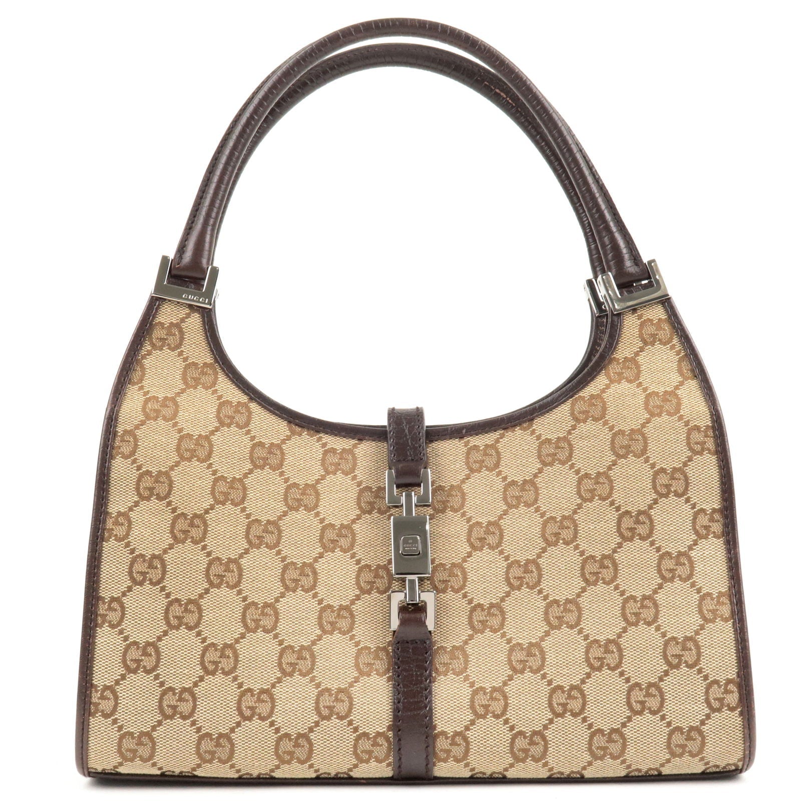 GUCCI Jacki GG Canvas Leather Shoulder Bag Beige Brown 01721