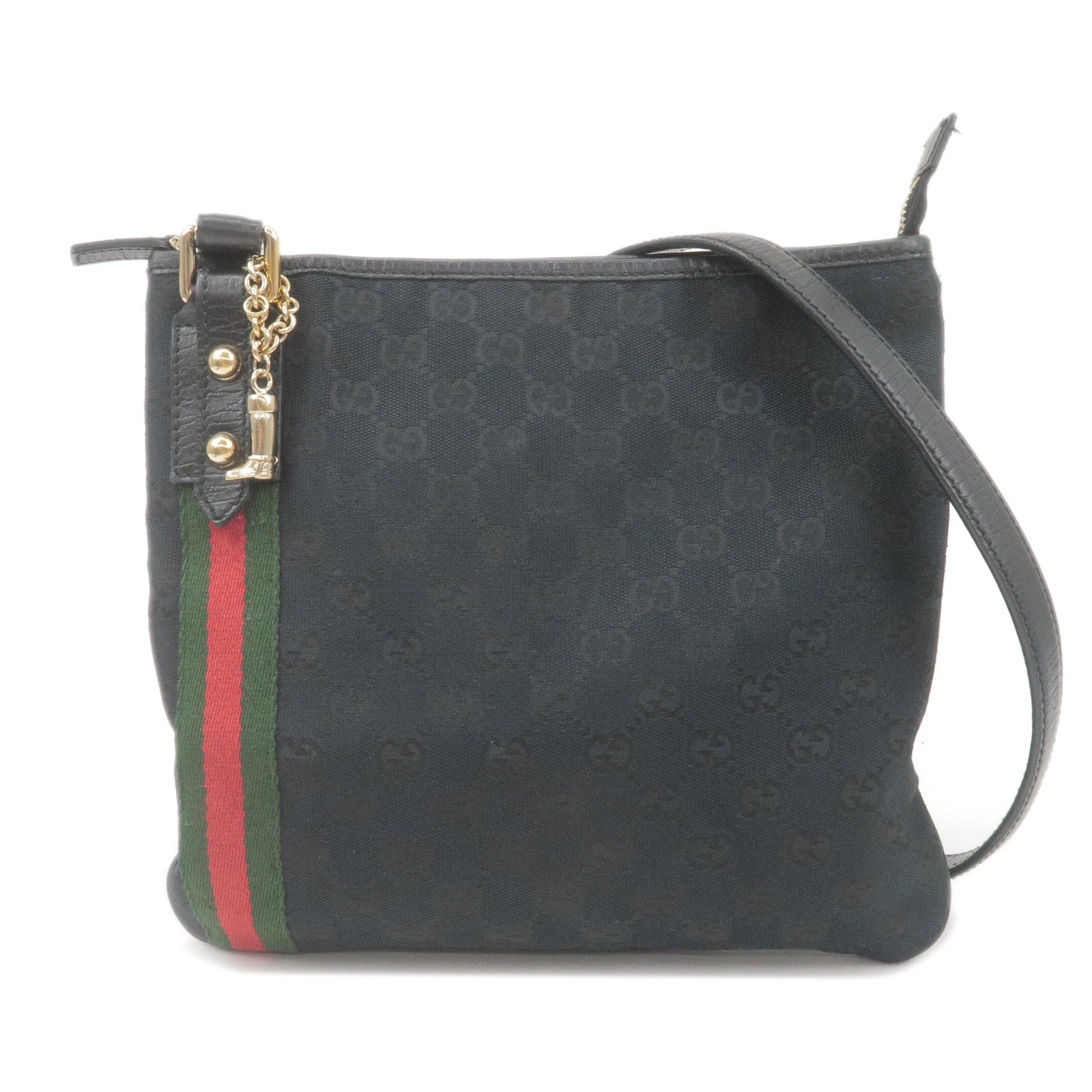 GUCCI Sherry GG Canvas Leather Shoulder Bag Black 144388