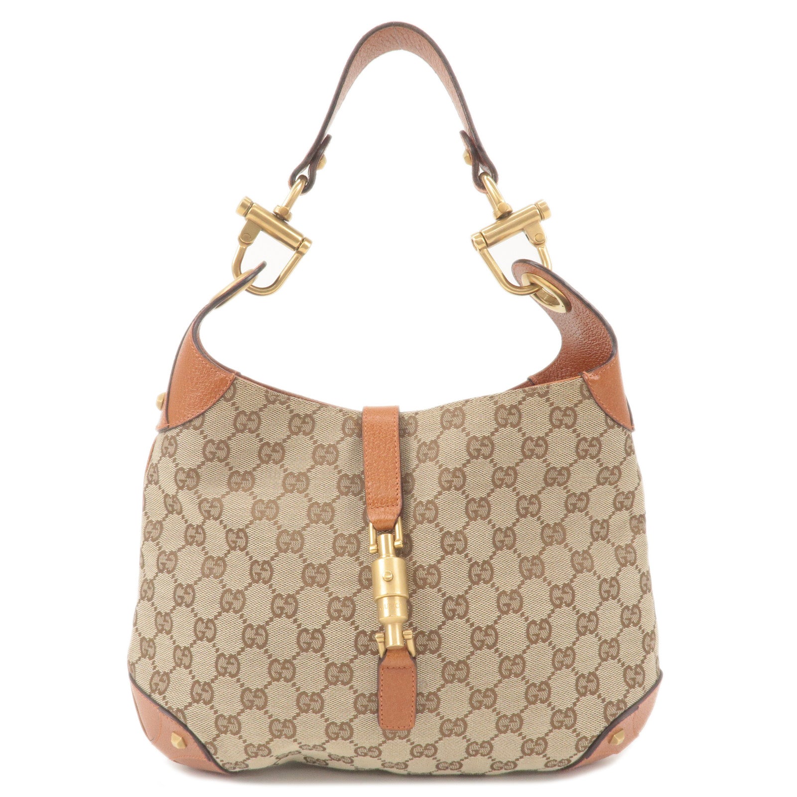 GUCCI New Jackie GG Canvas Leather Shoulder Bag Brown 120888