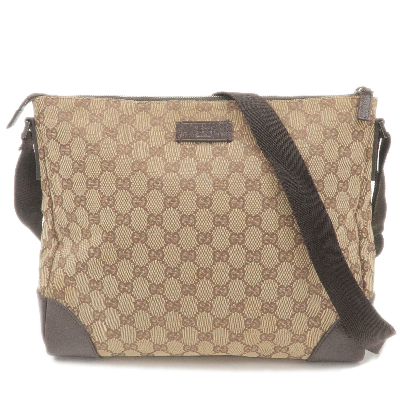 GUCCI GG Canvas Leather Shoulder Bag Beige Brown 110054